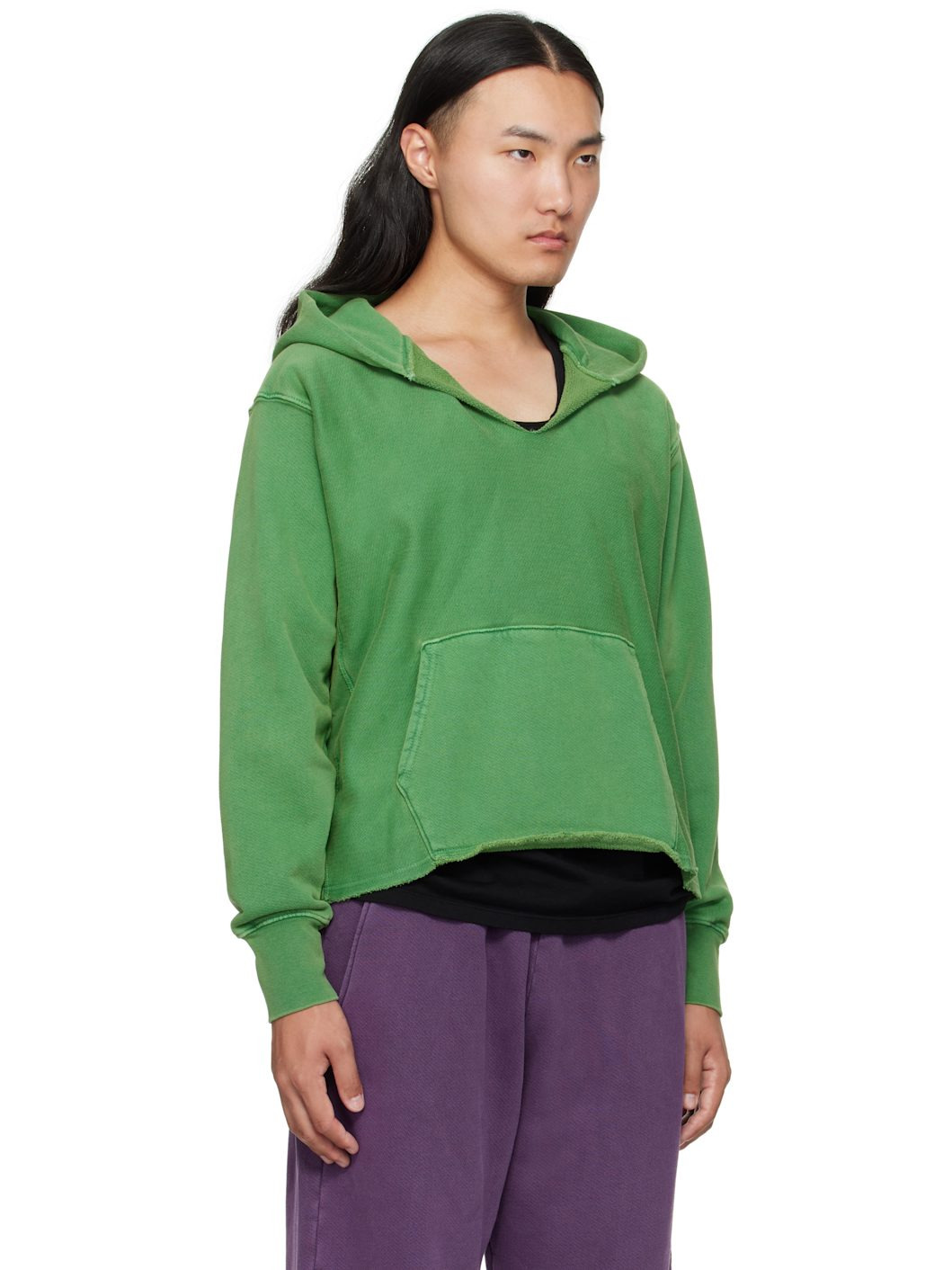 Green Heavyweight Raw Cropped Hoodie - 2