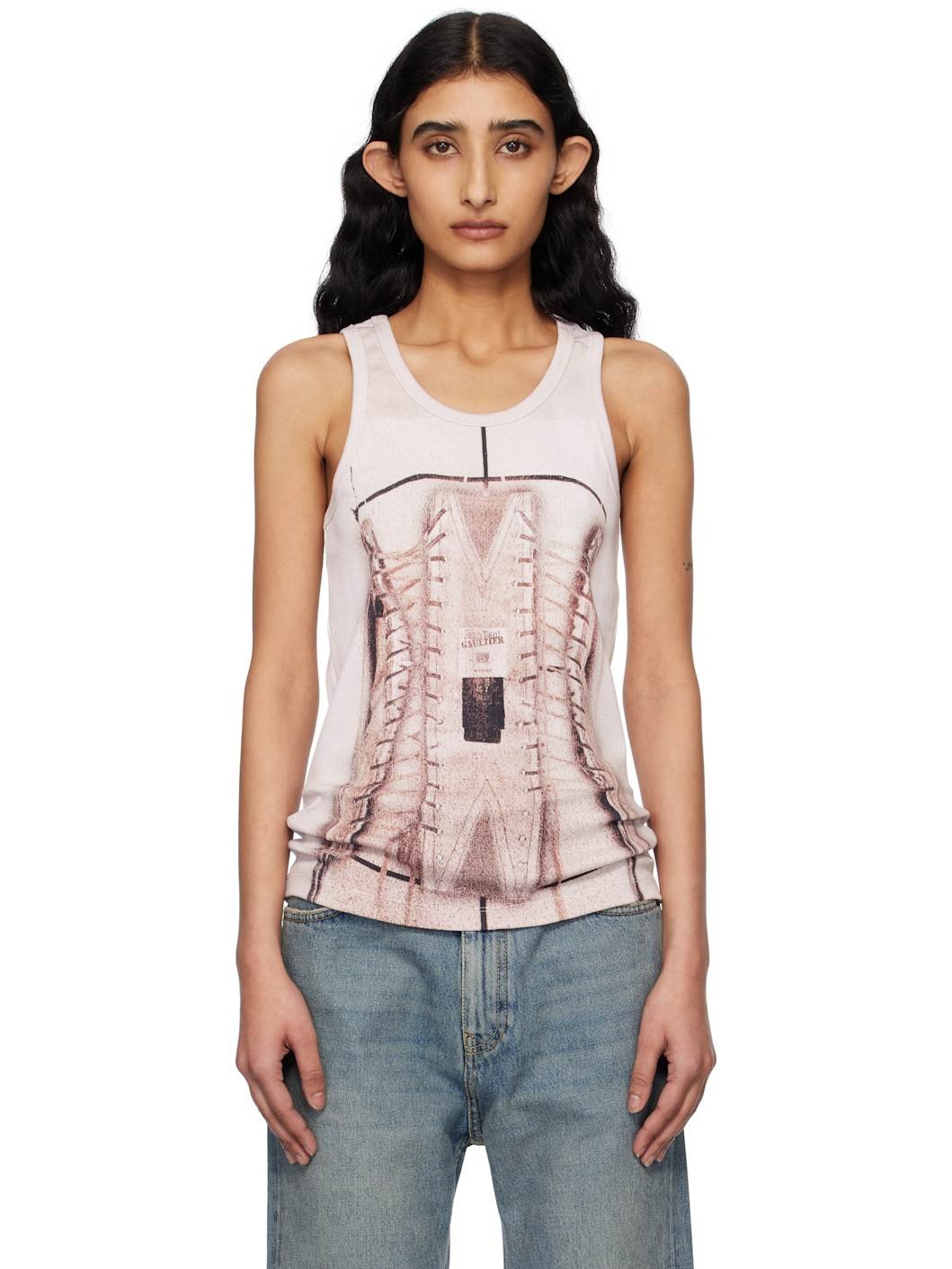Pink 'The Corset Trompe-L'oeil' Tank Top - 1