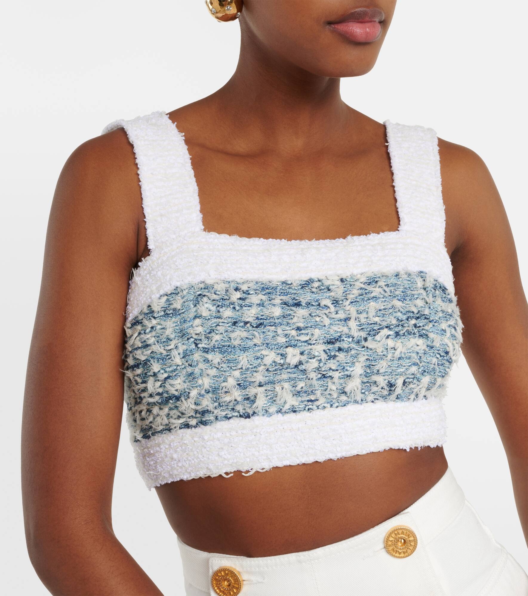 Tweed denim crop top - 4