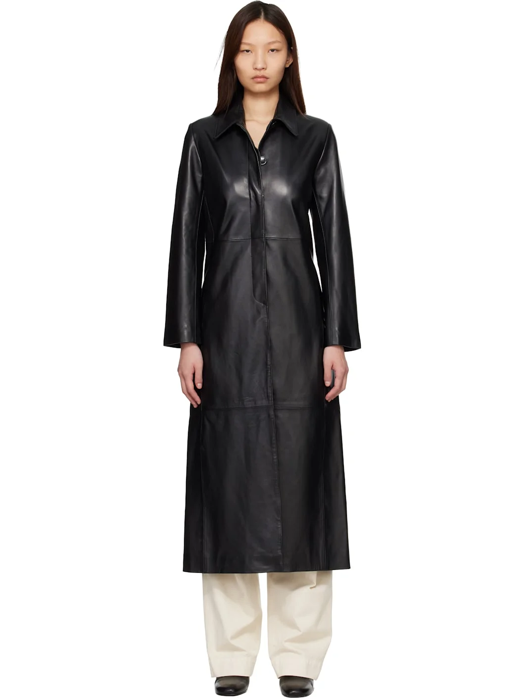 Black Gotham Leather Coat - 1