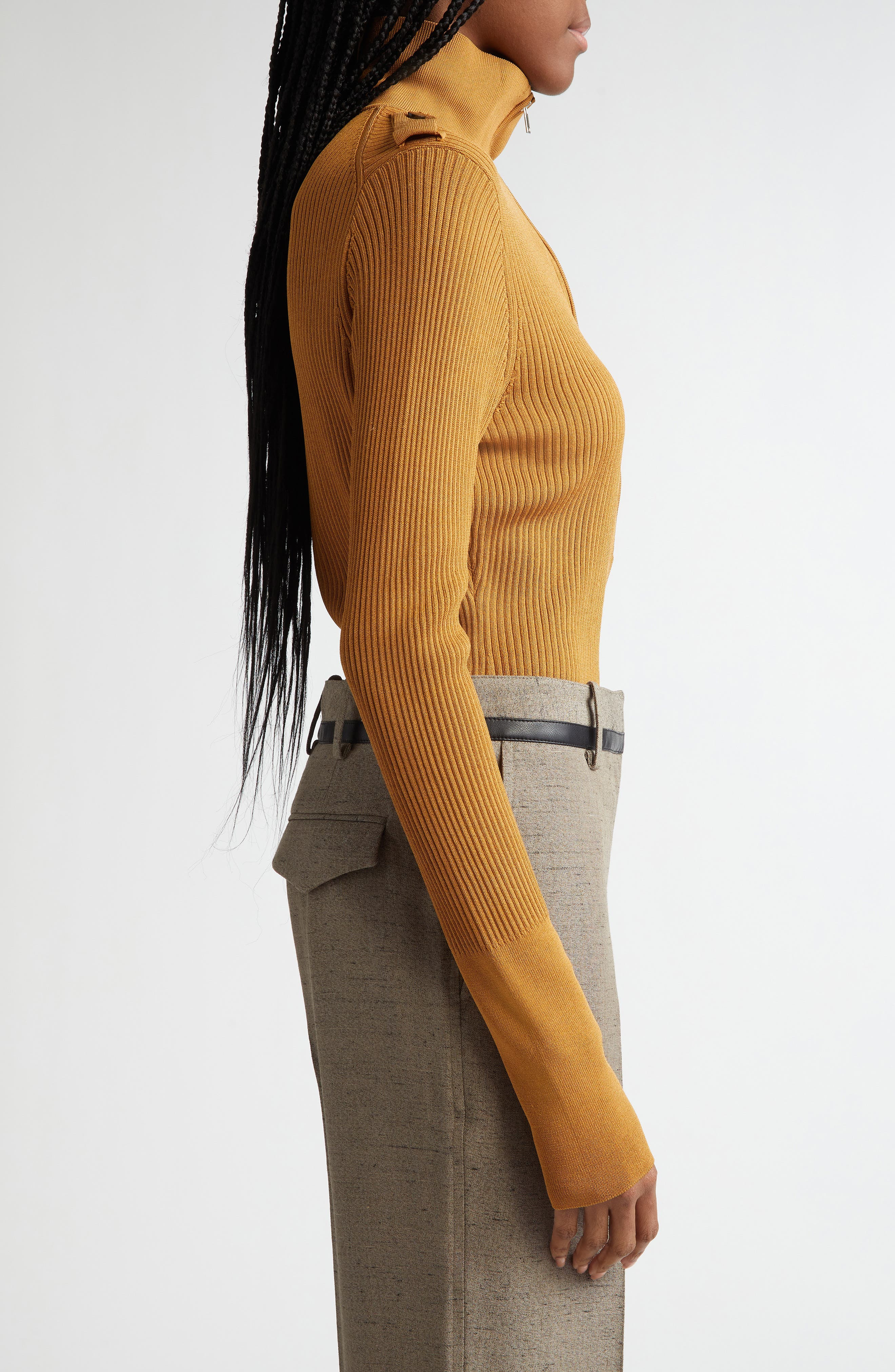 Proenza Schouler Norah Half Zip Rib Top in Dark Camel at Nordstrom - 4