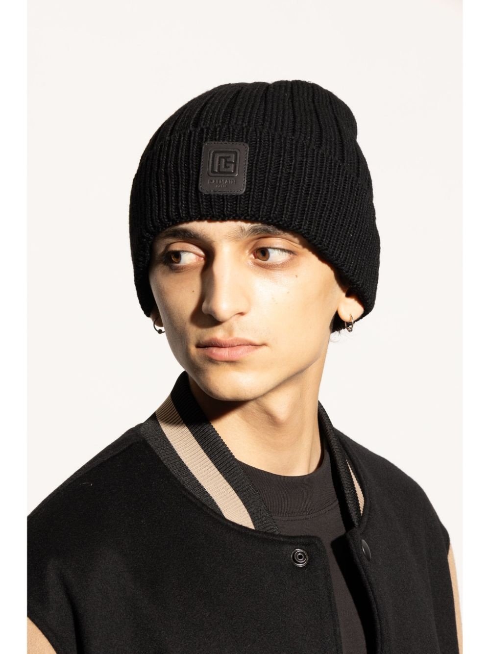 logo-patch ribbed knit beanie - 2