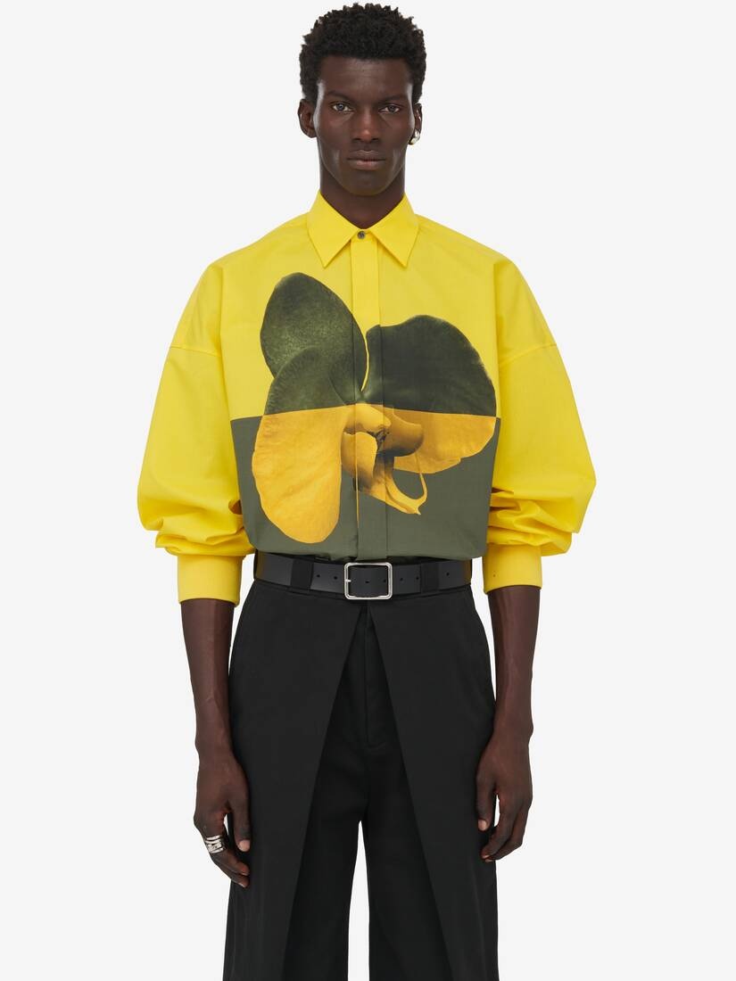 Men's Spliced Orchid Shirt in Yellow/khaki - 5