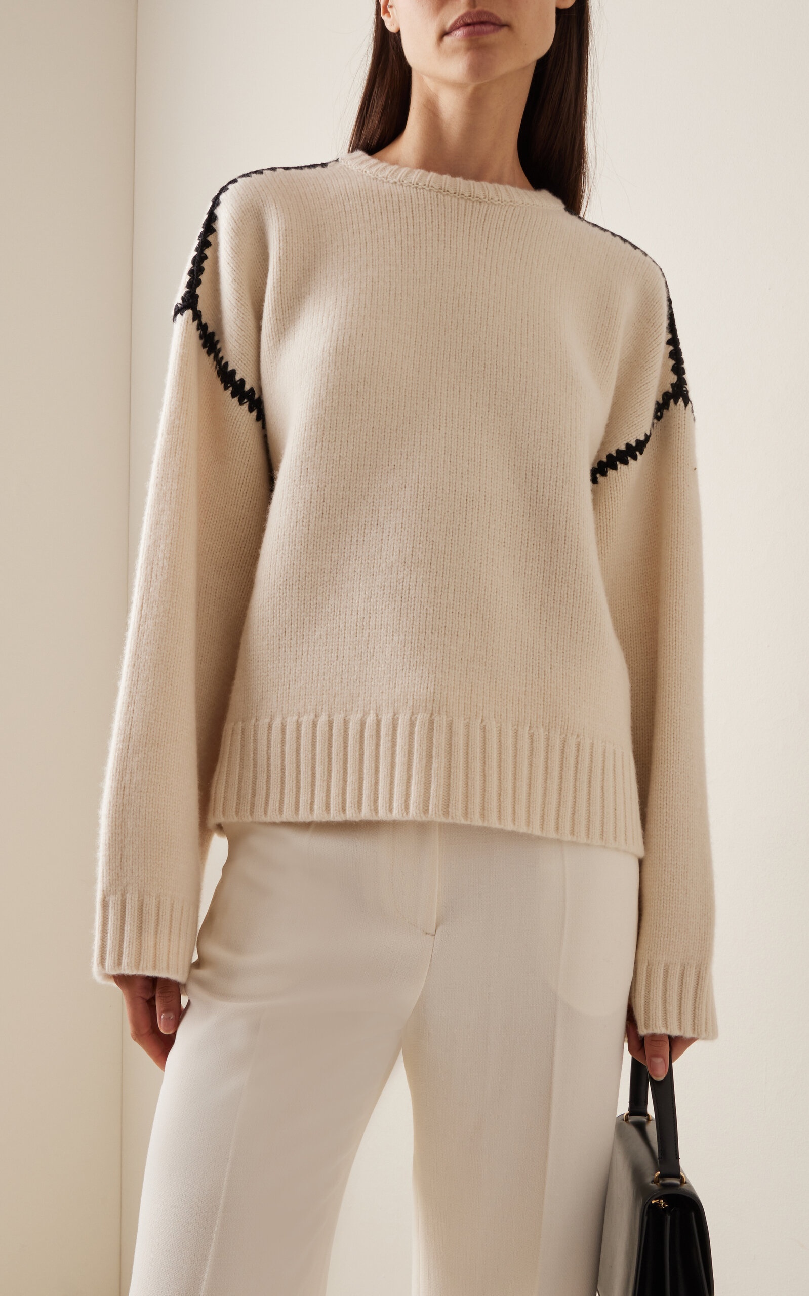 Embroidered Wool-Cashmere Sweater white - 4