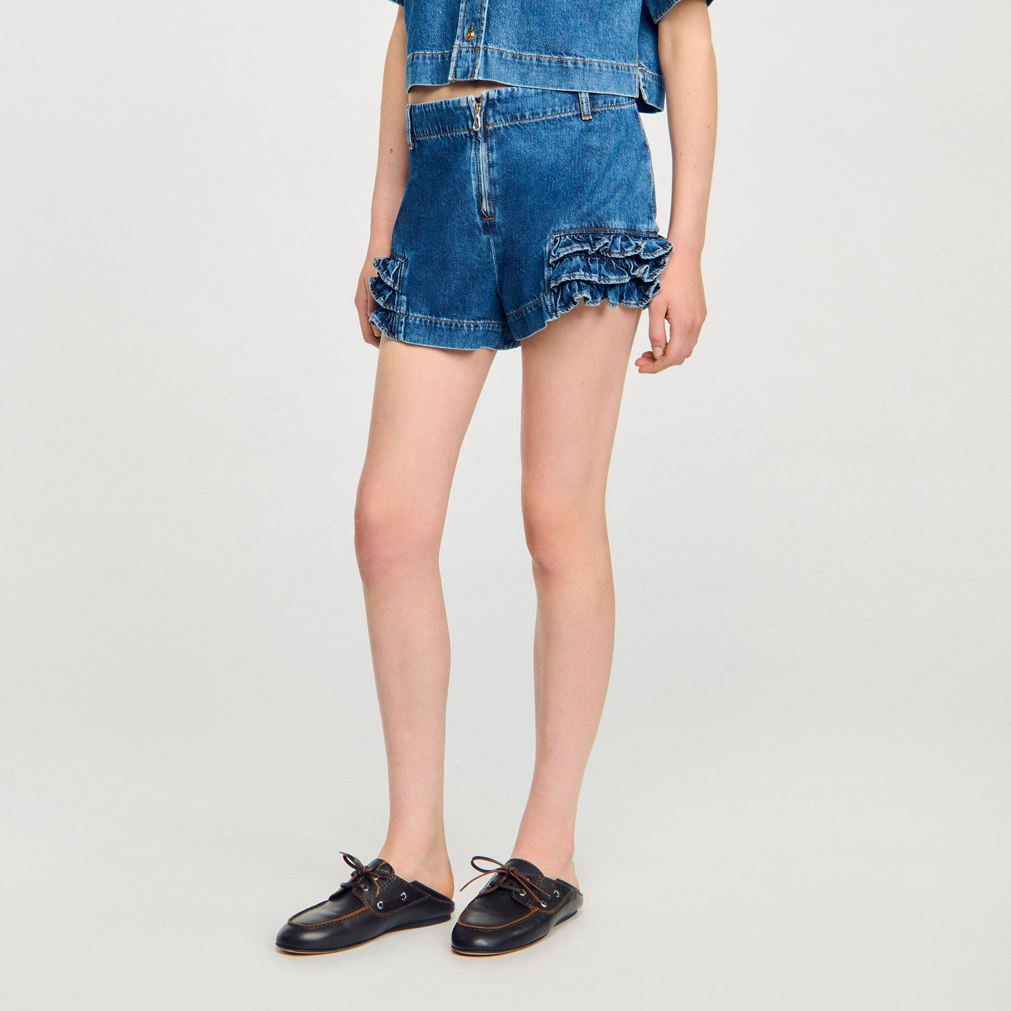 RUFFLED DENIM SHORTS - 4