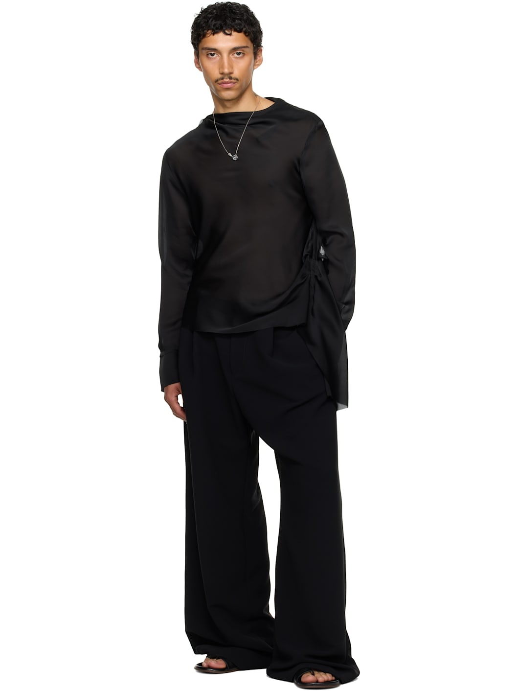 SSENSE Exclusive Black Draped Neck Long Sleeve Shirt - 5