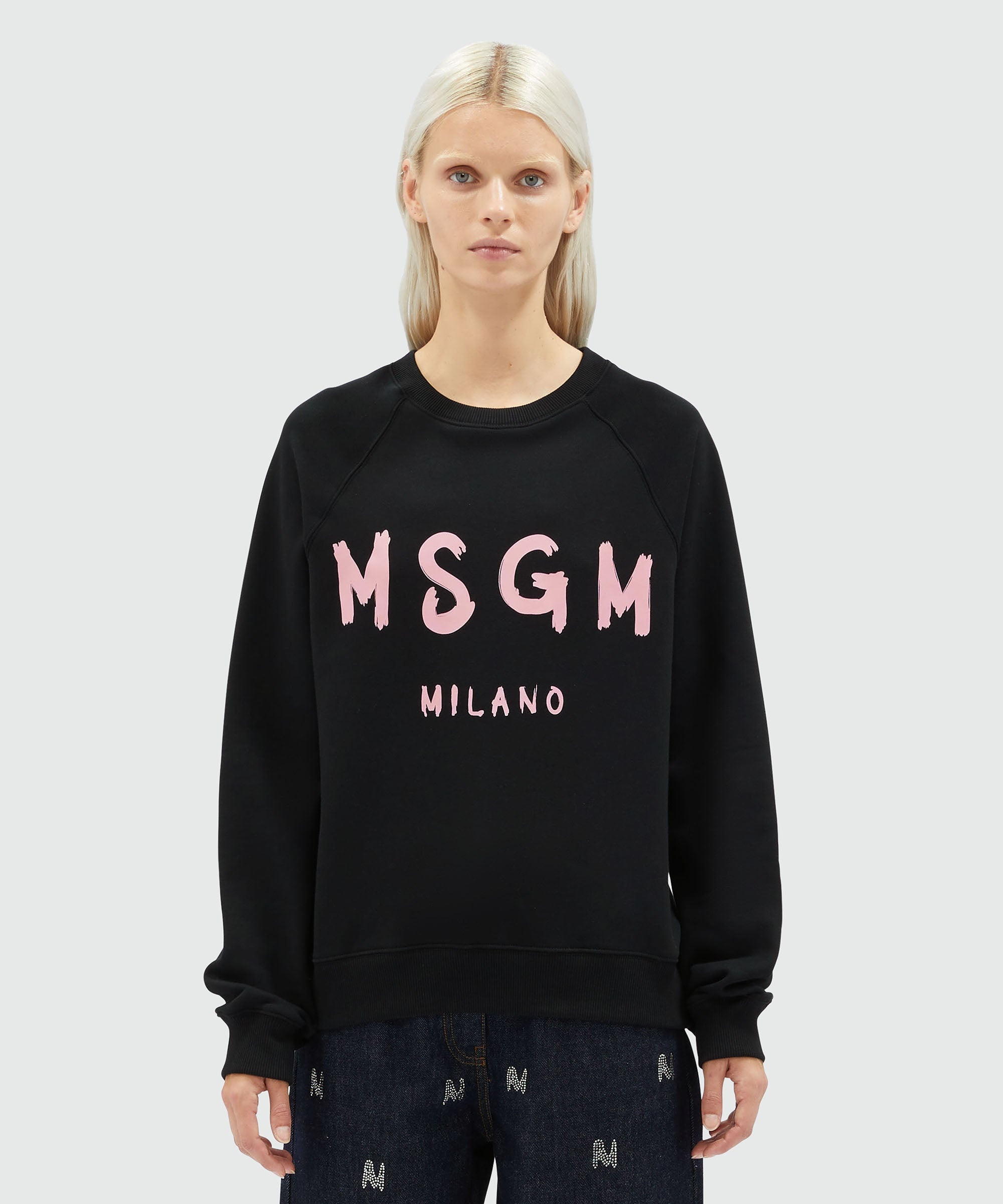 Black jersey sweatshirt with pink brushstroke logo - 2