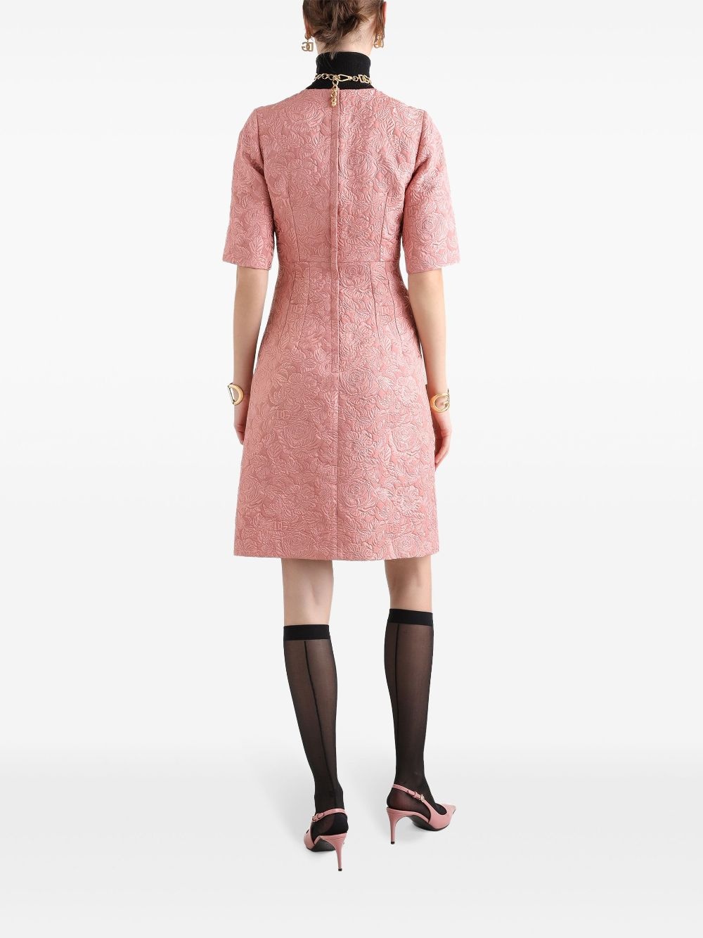 floral-jacquard midi dress - 3