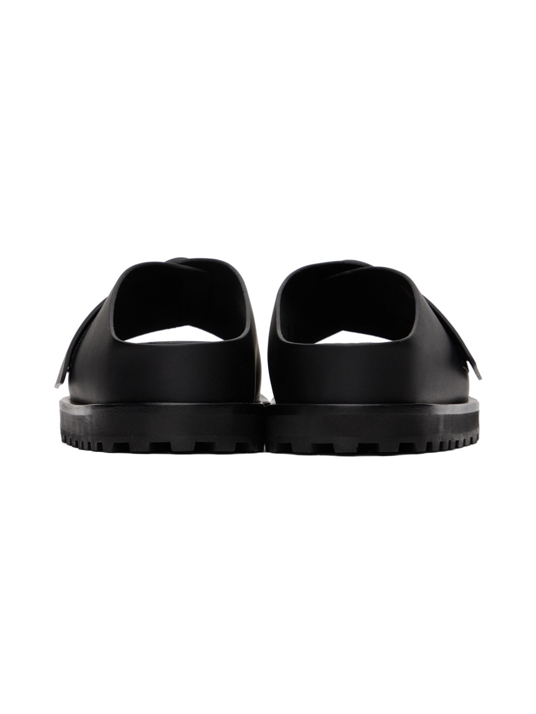 Black Cross-Strap Leather Slides - 2