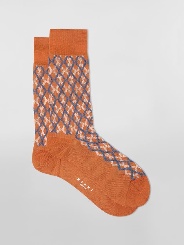BLUE MICRO CHECK JACQUARD COTTON AND NYLON SOCK - 1