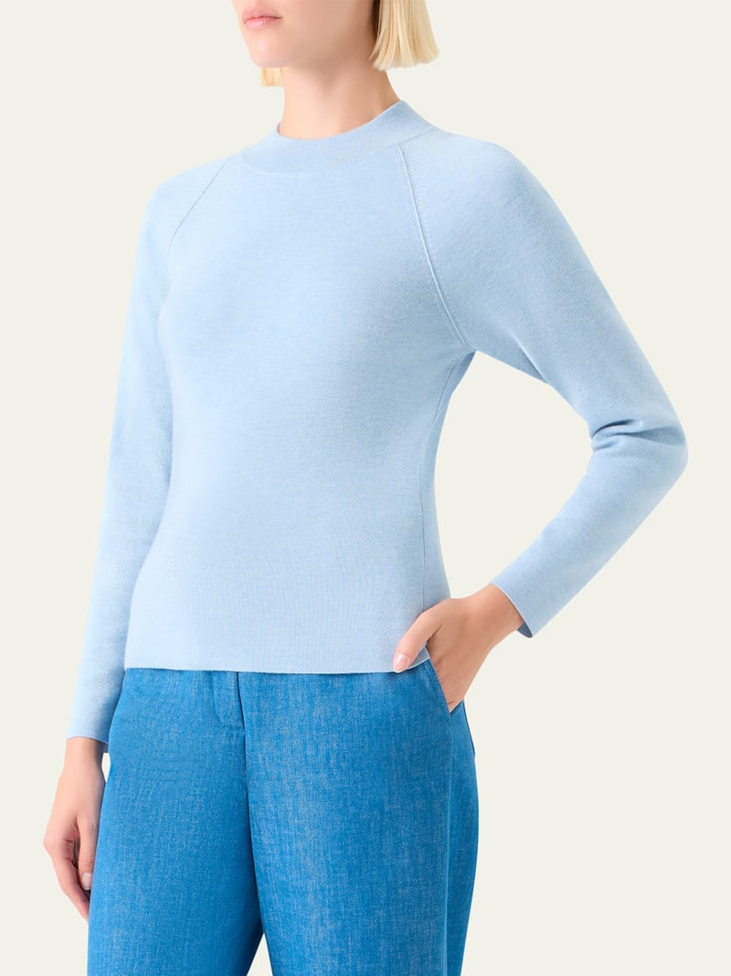 Mock-Neck Cashmere-Silk Raglan-Sleeve Sweater 4