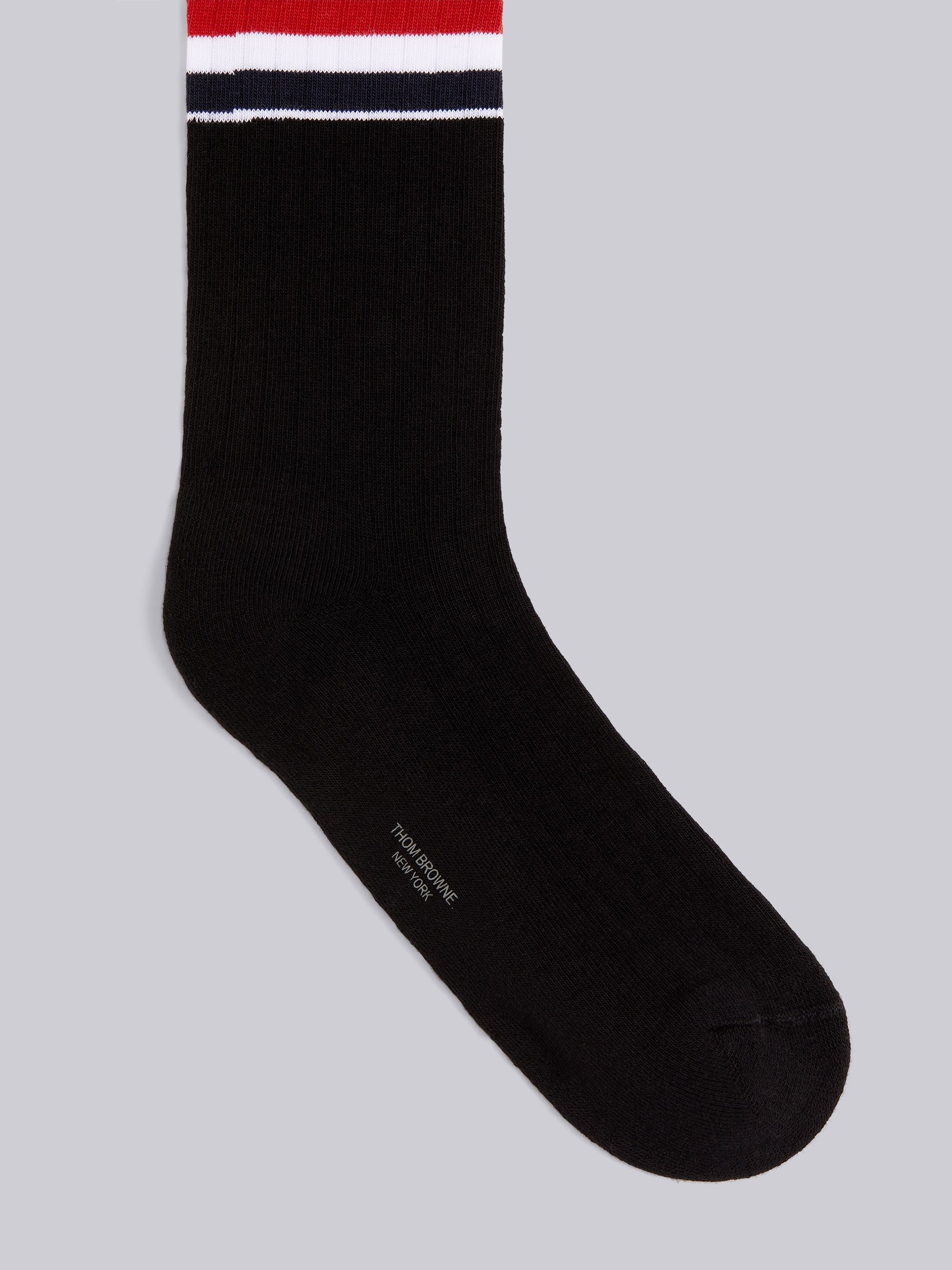 Black Cotton Stripe Athletic Mid-calf Socks - 2