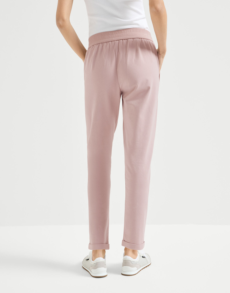 Stretch cotton lightweight French terry track trousers with monili 3