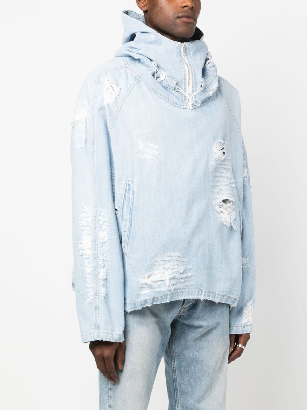 distressed cotton hooded jacket - 3