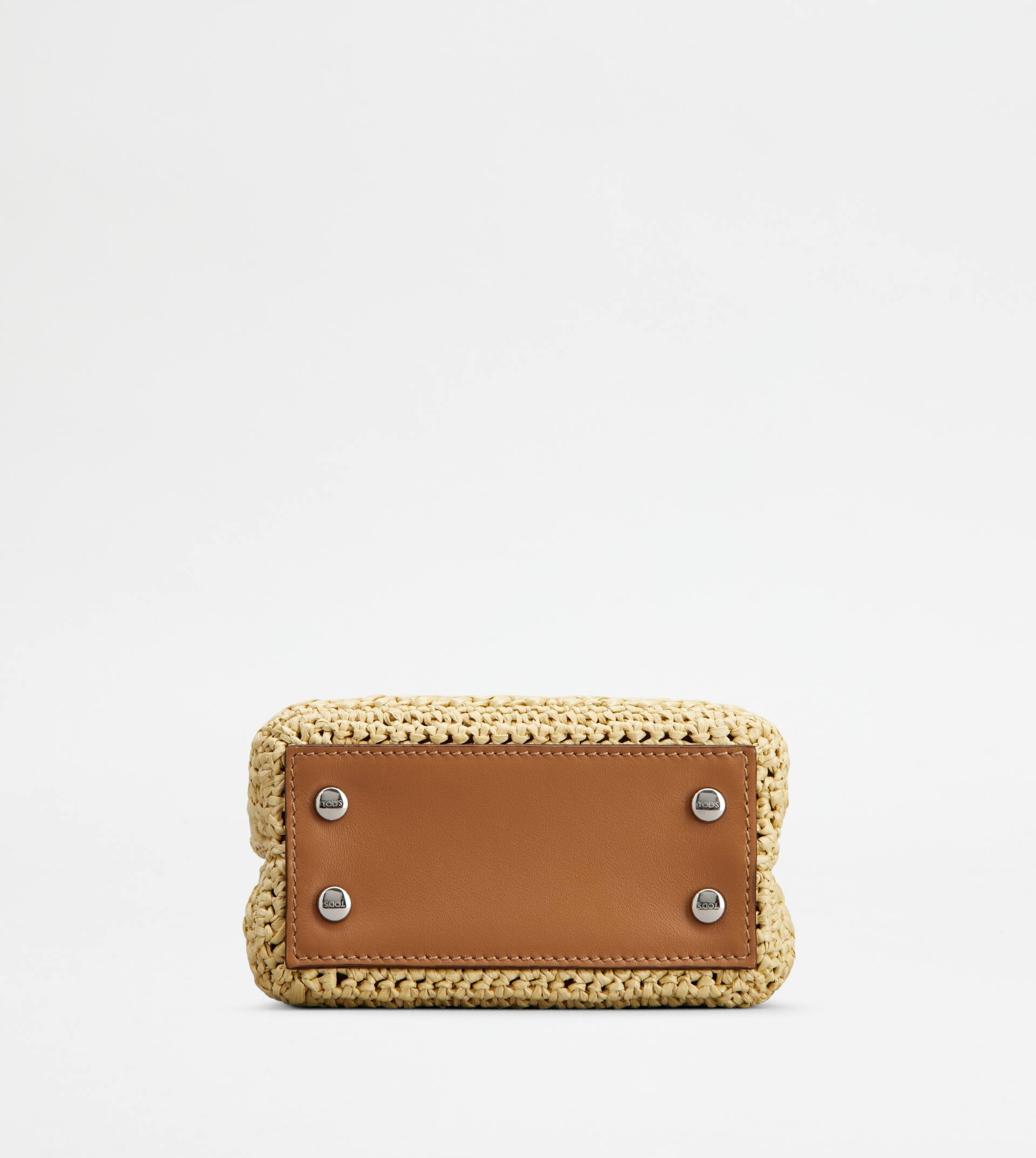 MICRO BAG IN RAFFIA AND LEATHER - BEIGE, BROWN - 3