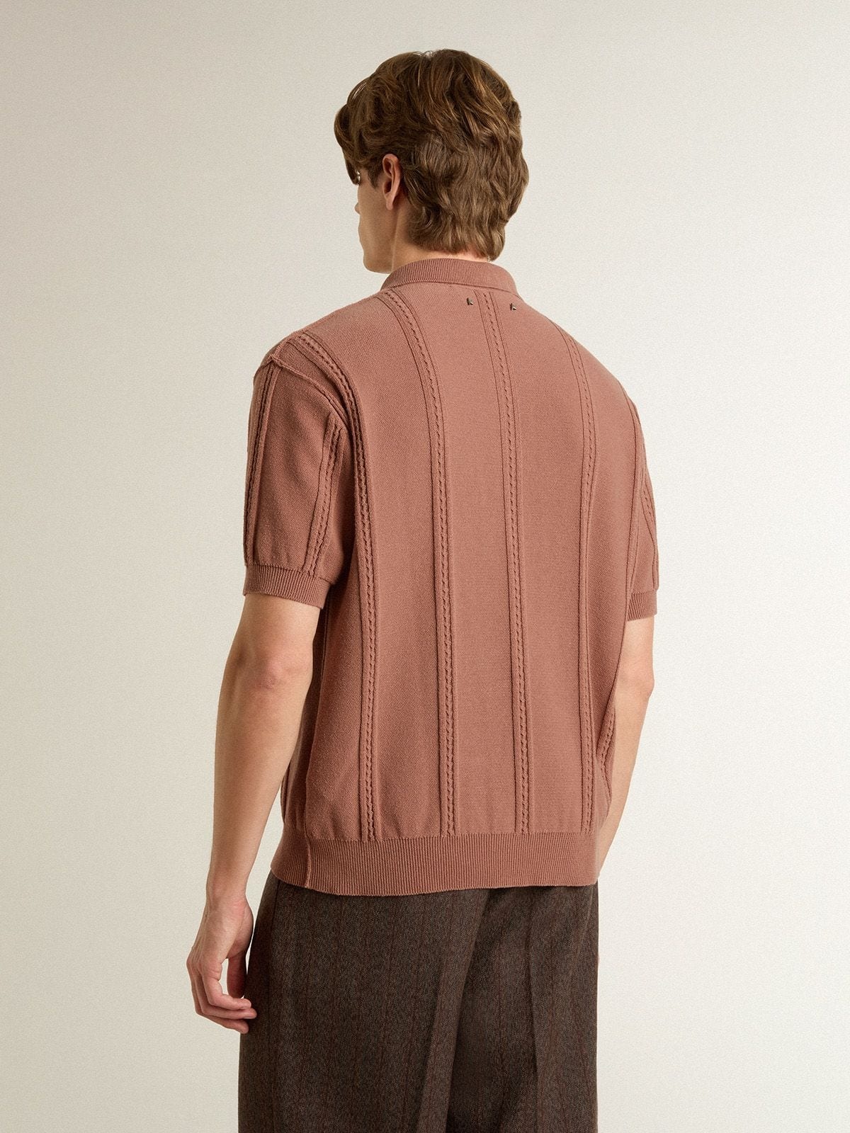Men's brick-colored polo with embroidered logo. - 4