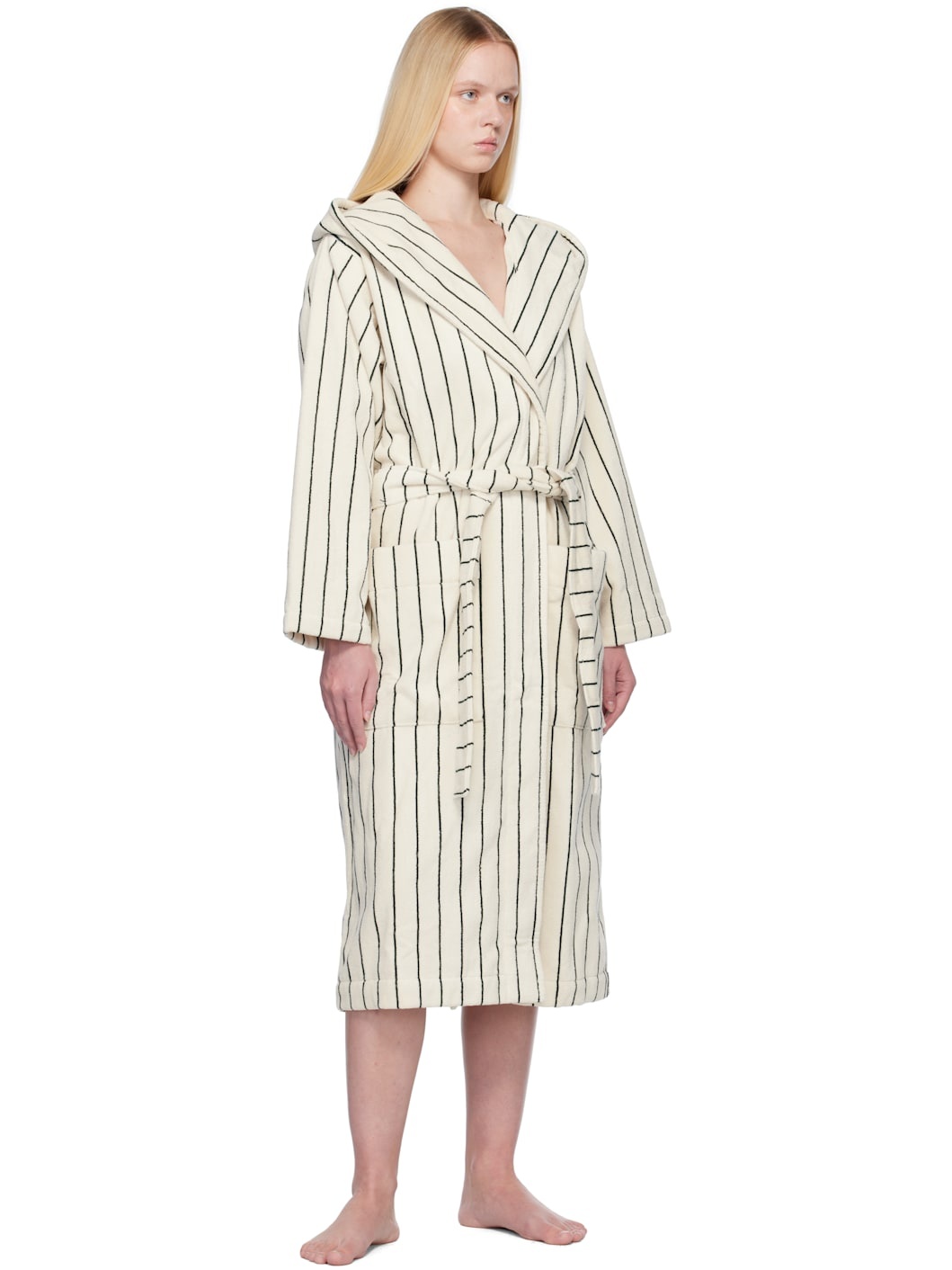 Off-White & Green Terry Hooded Bathrobe - 4