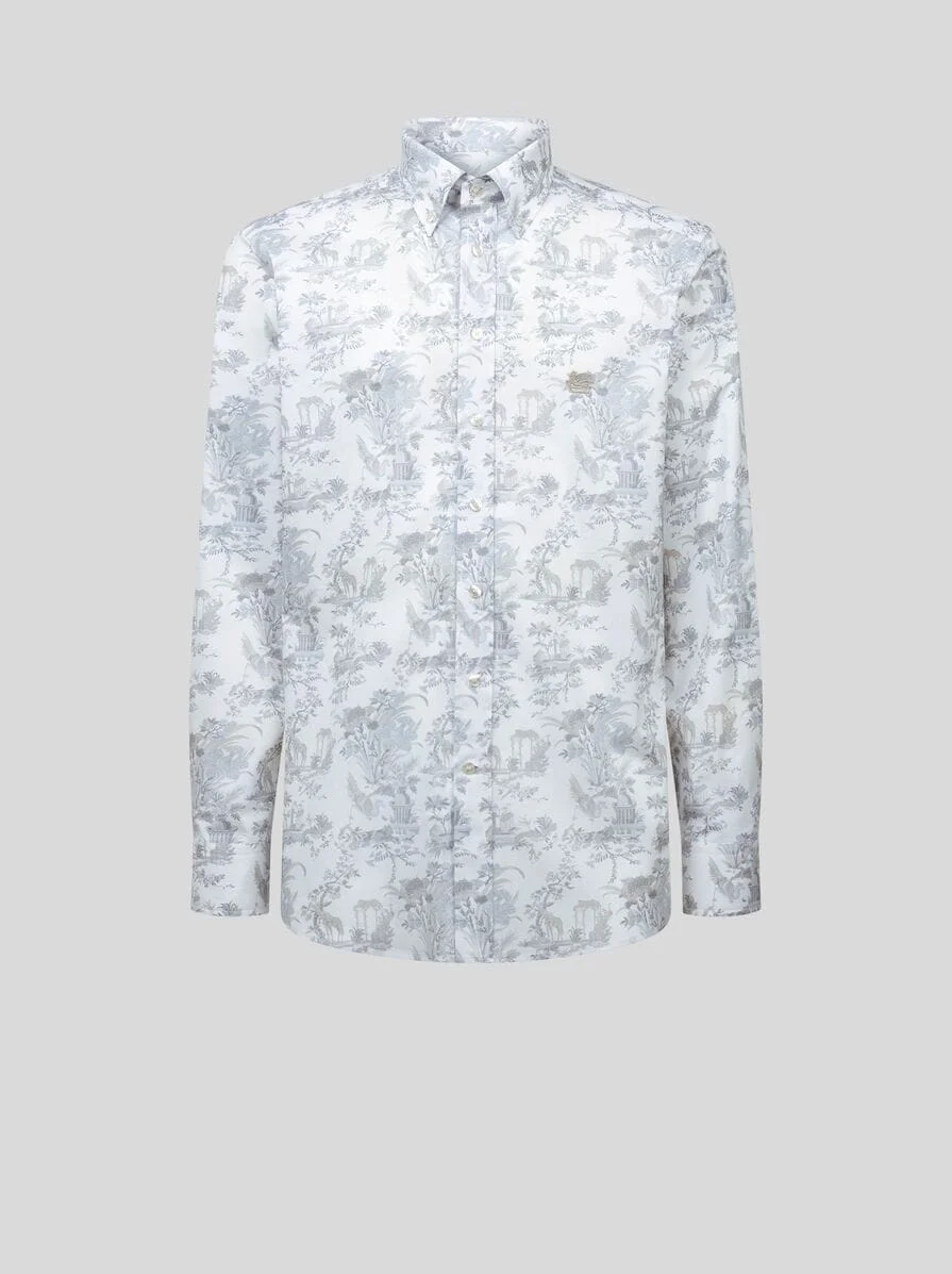 STRETCH COTTON BUTTON-DOWN SHIRT WITH FLOWER AND ANIMAL MOTIF - 1