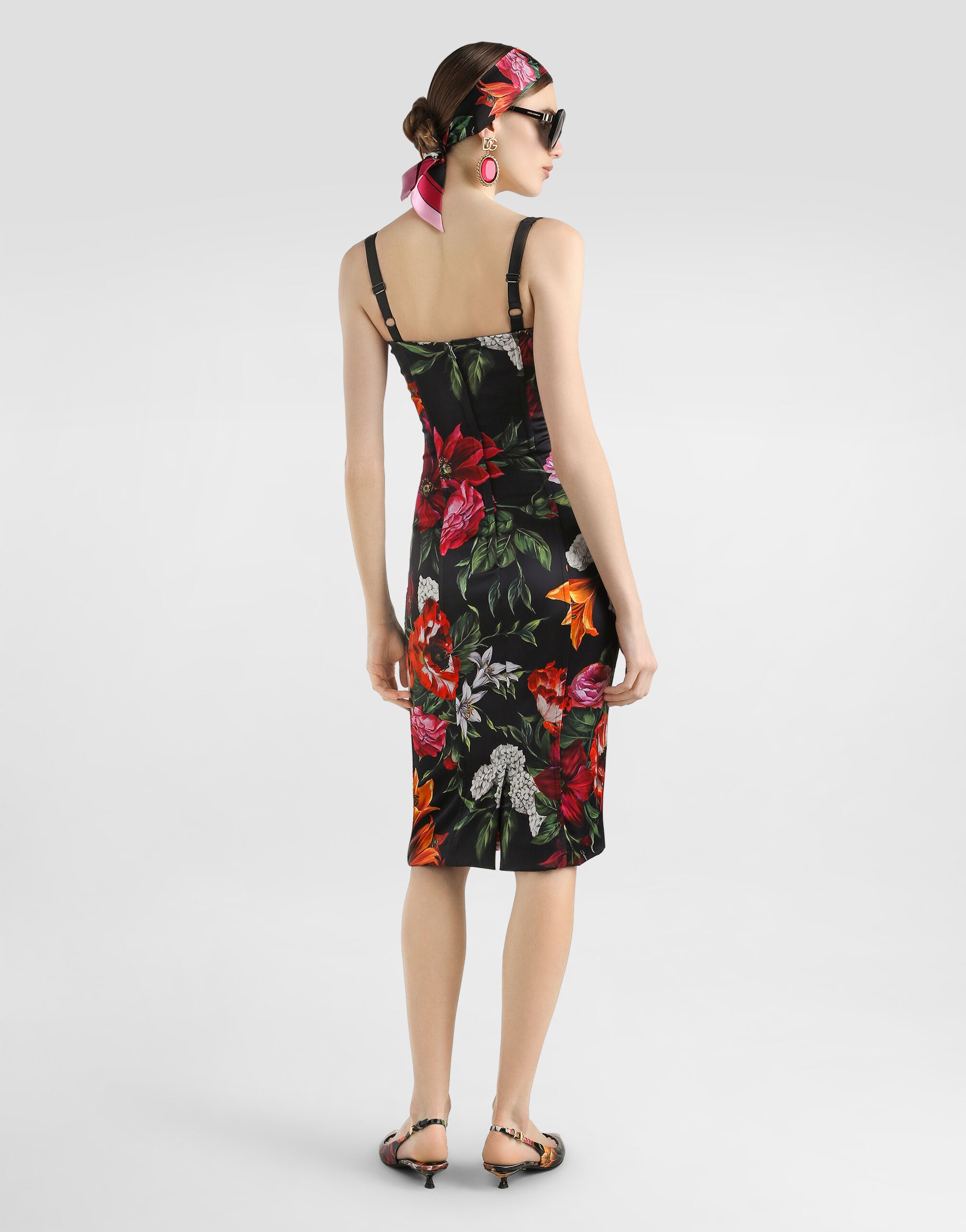 Flower-print satin dress - 3
