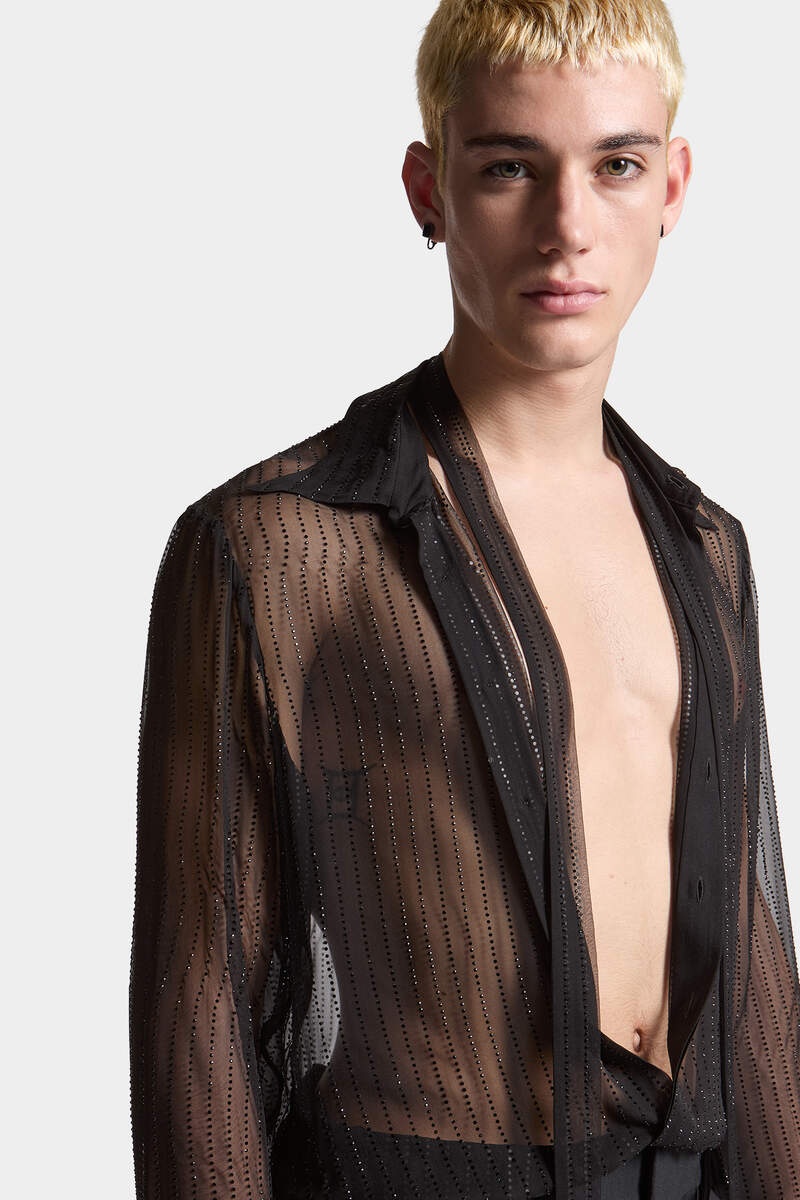SPARKLING PIN STRIPED SEXY TIE SHIRT - 5