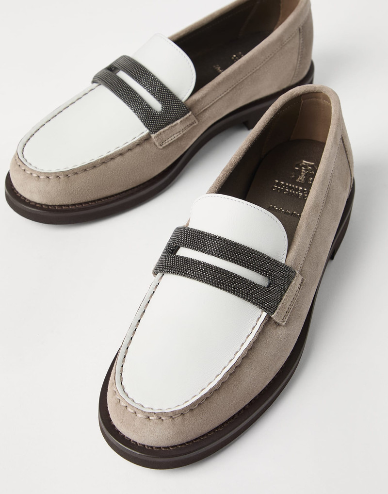 Suede penny loafers with precious clamp 3