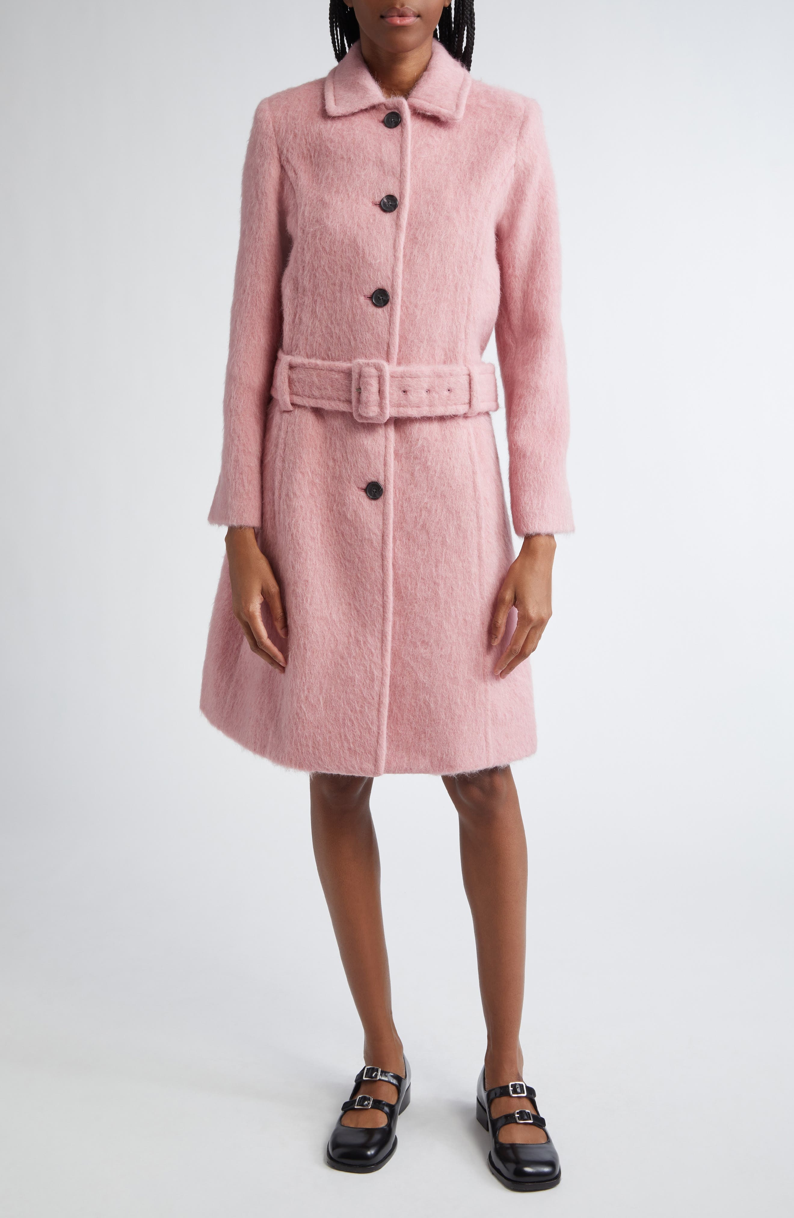 Sandy Liang Norwich Belted Alpaca & Wool Blend Coat in Pink at Nordstrom - 1