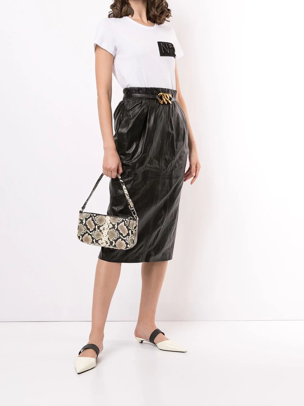 gathered lamb skin pencil skirt - 2