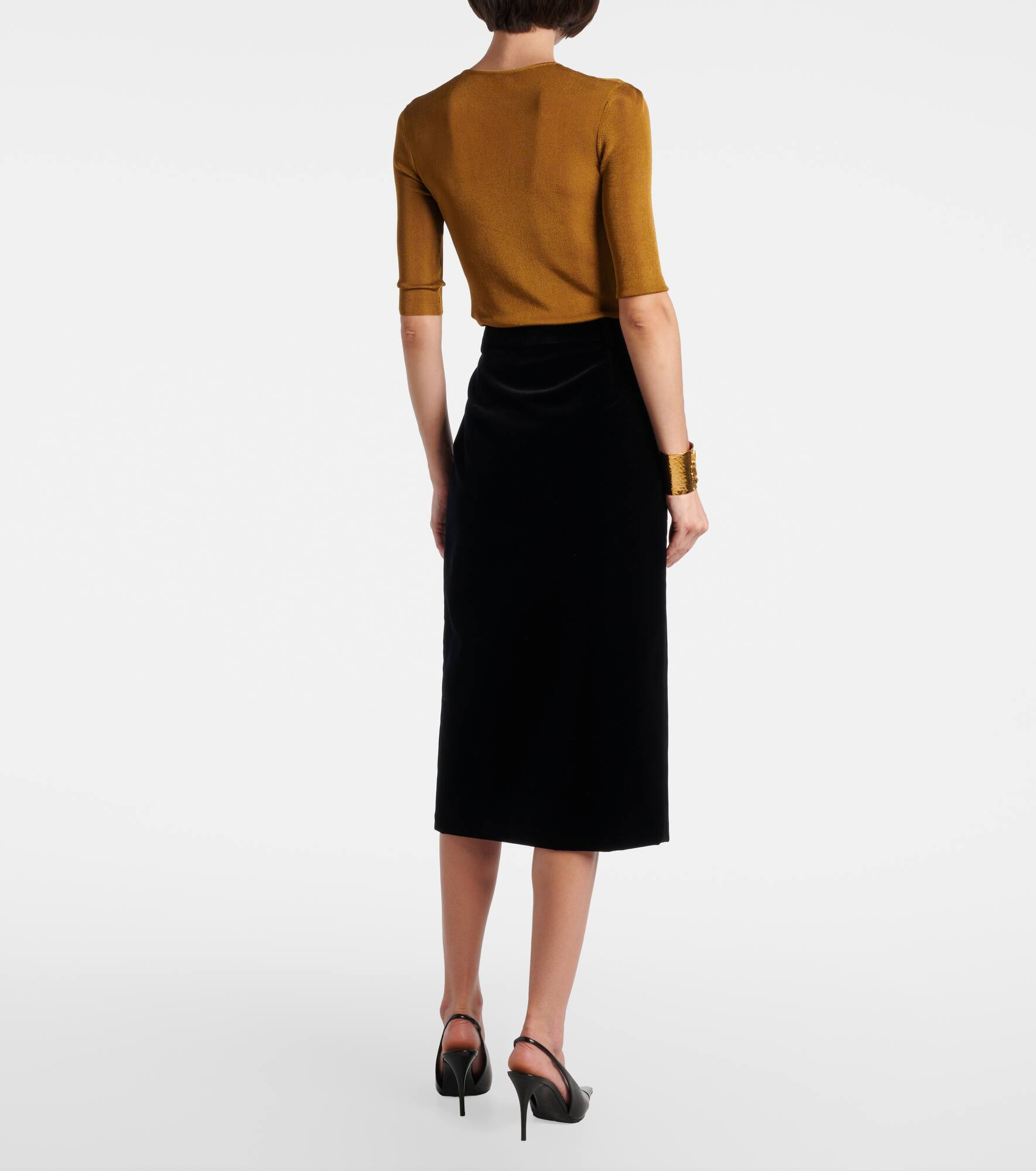 Cotton velvet pencil skirt - 3