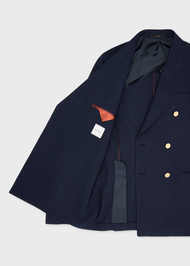 Navy Check Two-Ply Merino Wool Double-Breasted Blazer 4