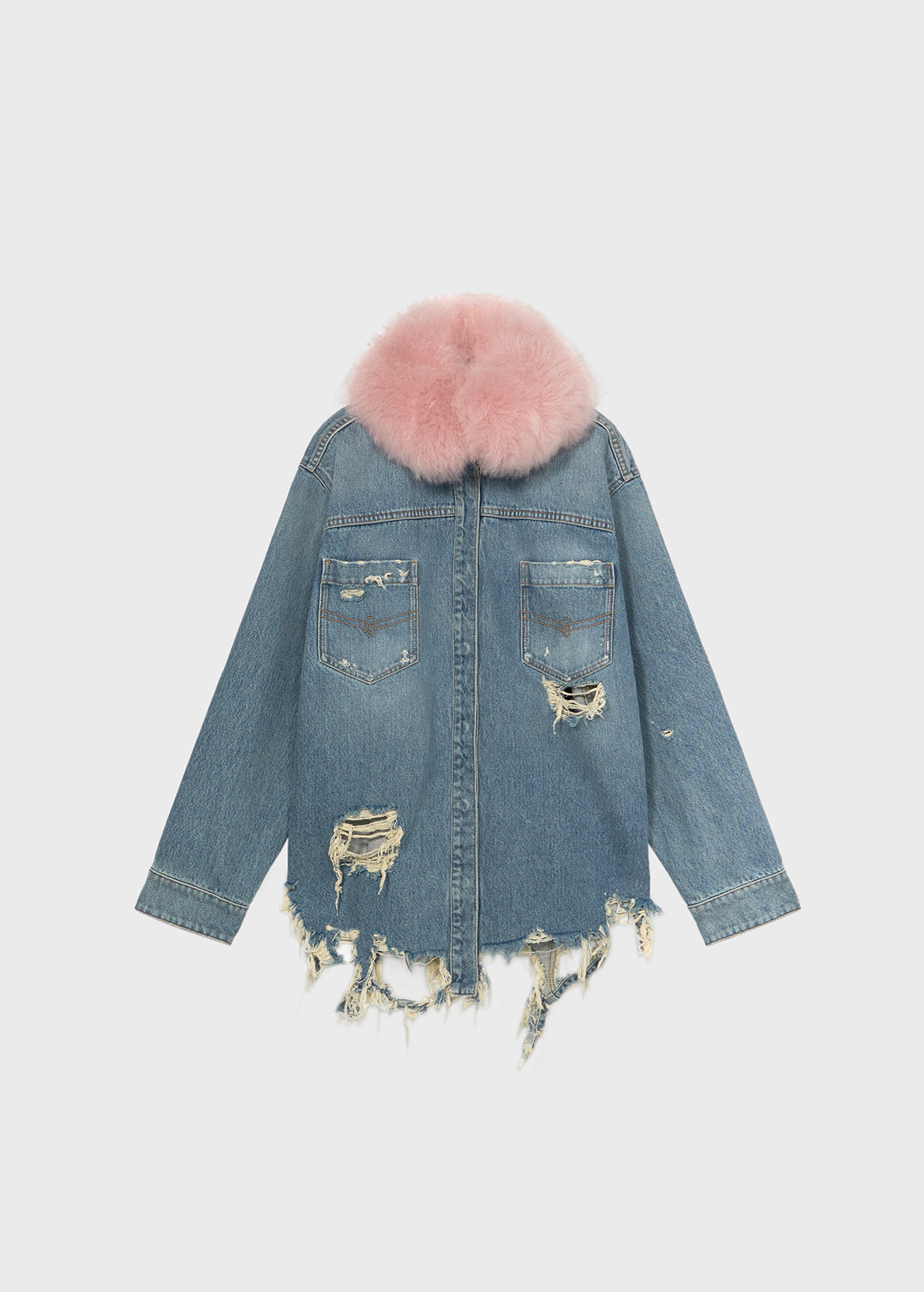 DENIM SHIRT WITH FAUX FUR COLLAR - 1