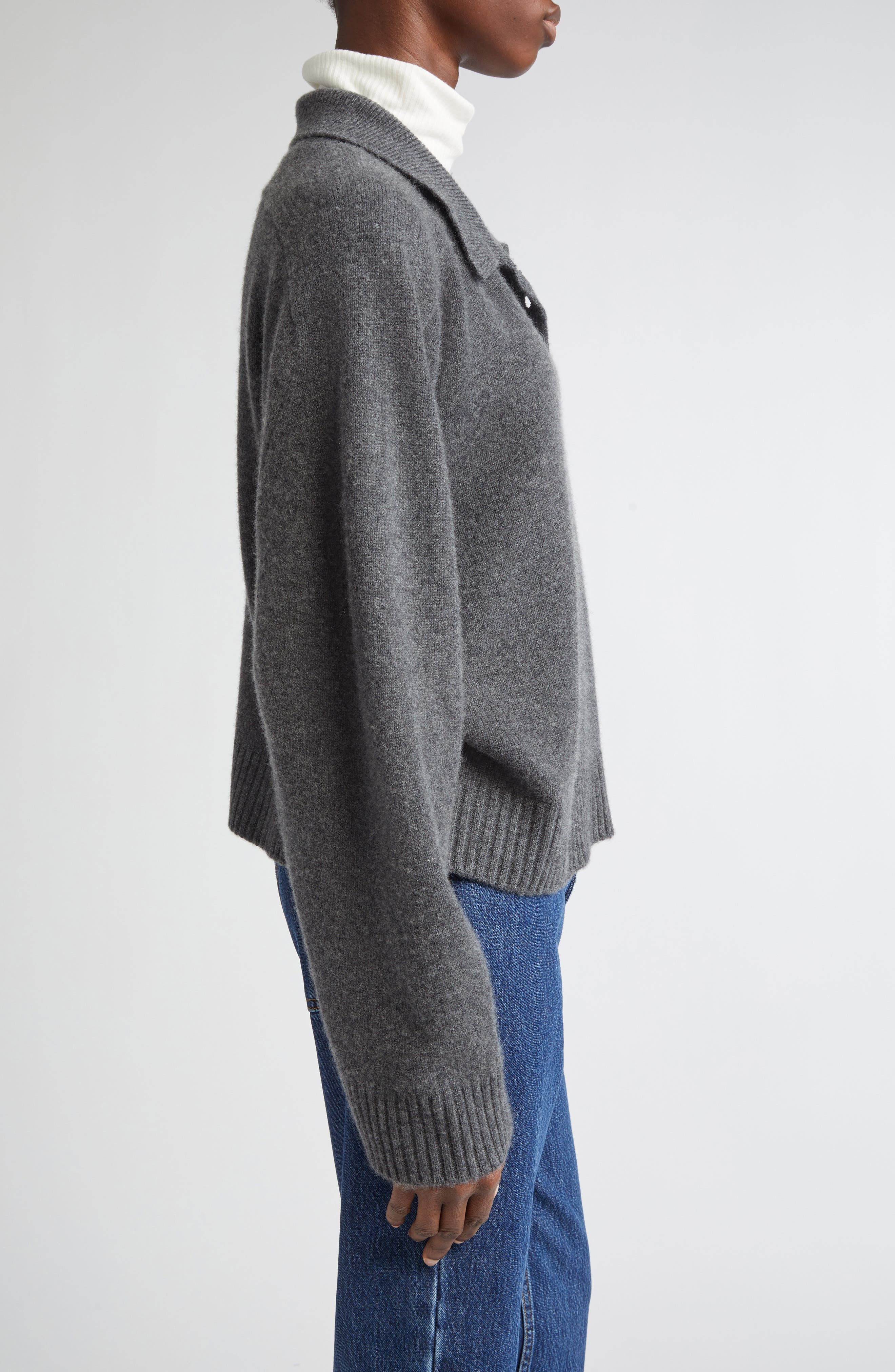 LOULOU DE SAISON Homere Cashmere Polo Sweater in Anthracite Melange at Nordstrom - 4