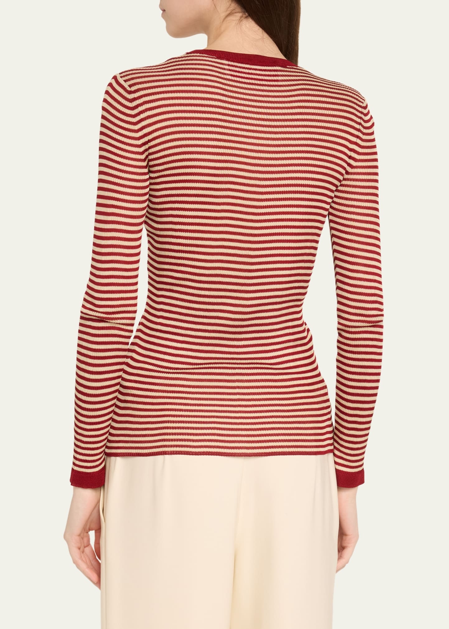 Striped Silk Knit Long-Sleeve Sweater - 3
