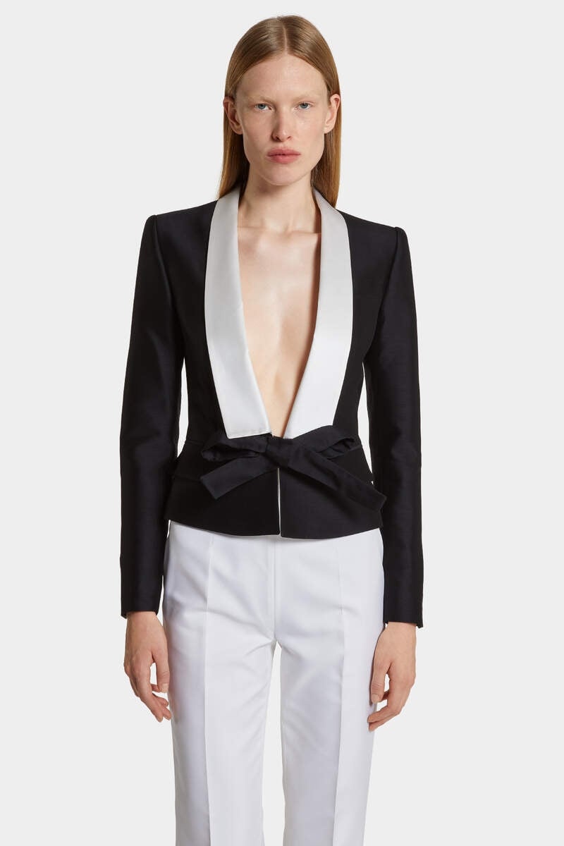 ボトムスその他 Dsquared2 Gatsby Fit Black Virgin Wool And Silk Blazer Dsquared2 'gatsby' blazer featuring bow detail | The Fashion
