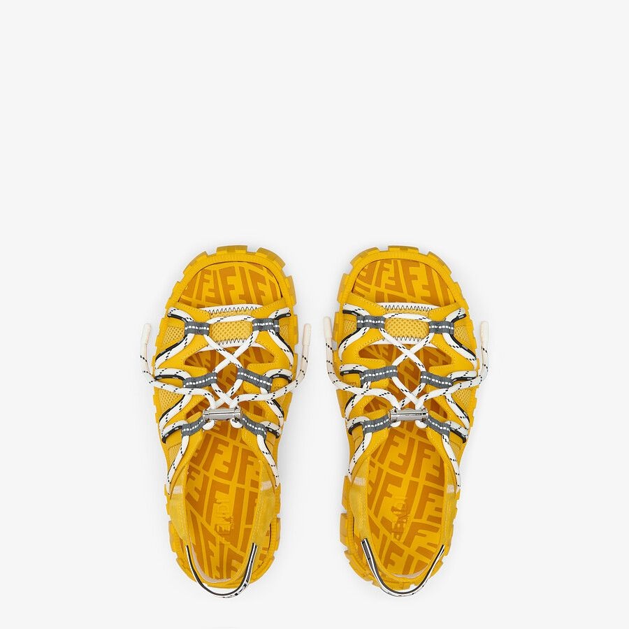 Yellow leather and tech mesh sandals - 4