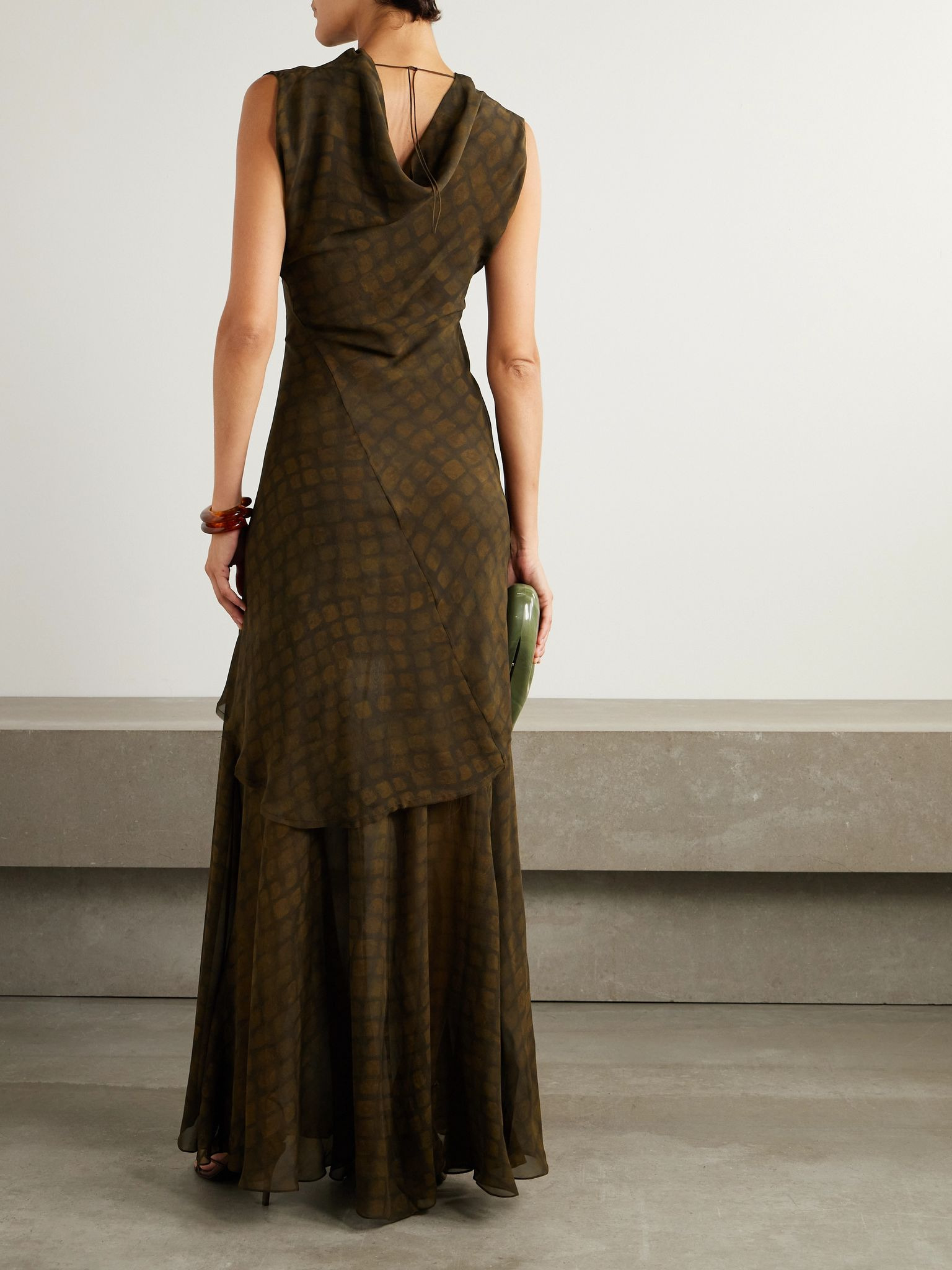 Copal draped layered printed silk-georgette maxi dress Brown - 3