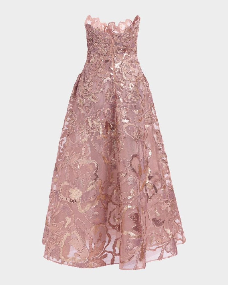 Strapless Floral Sequined Tea-Length Gown 5