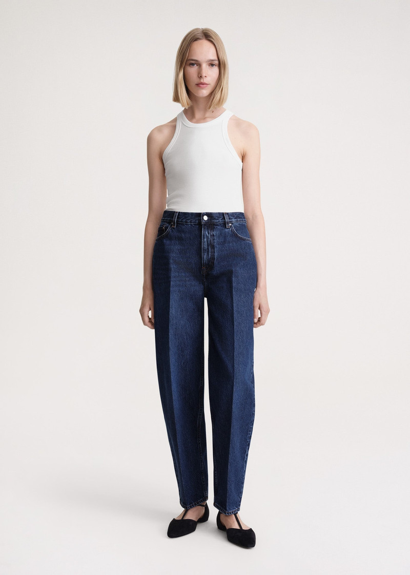 Totême Wide tapered leg denim dark blue outlook