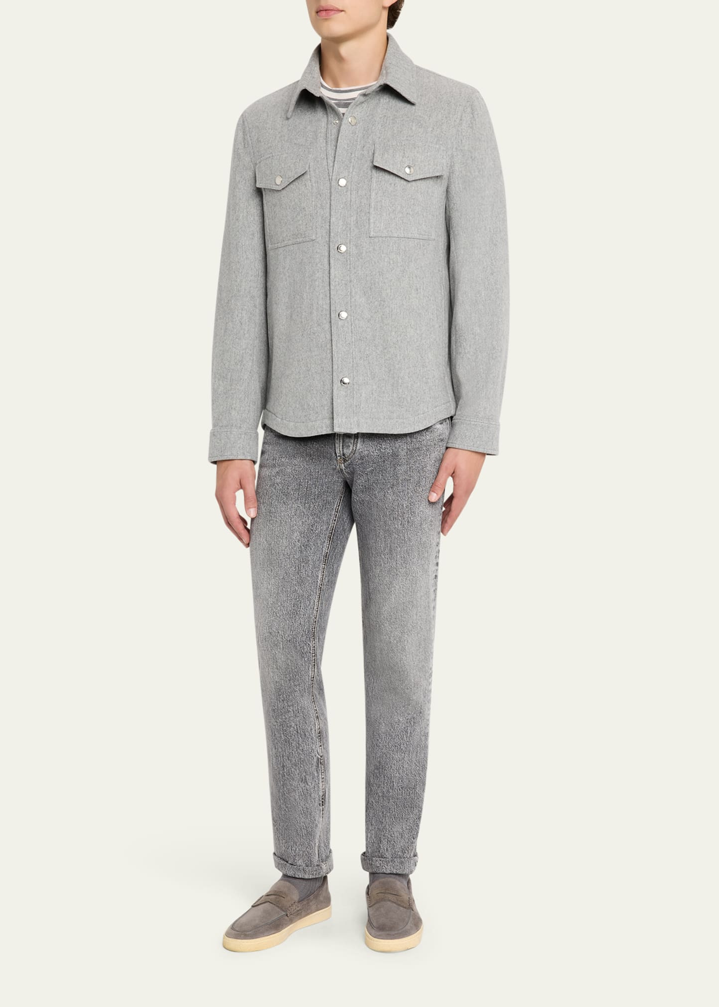 Men's Cashmere Padded Flap-Pocket Shirt Jacket - 2