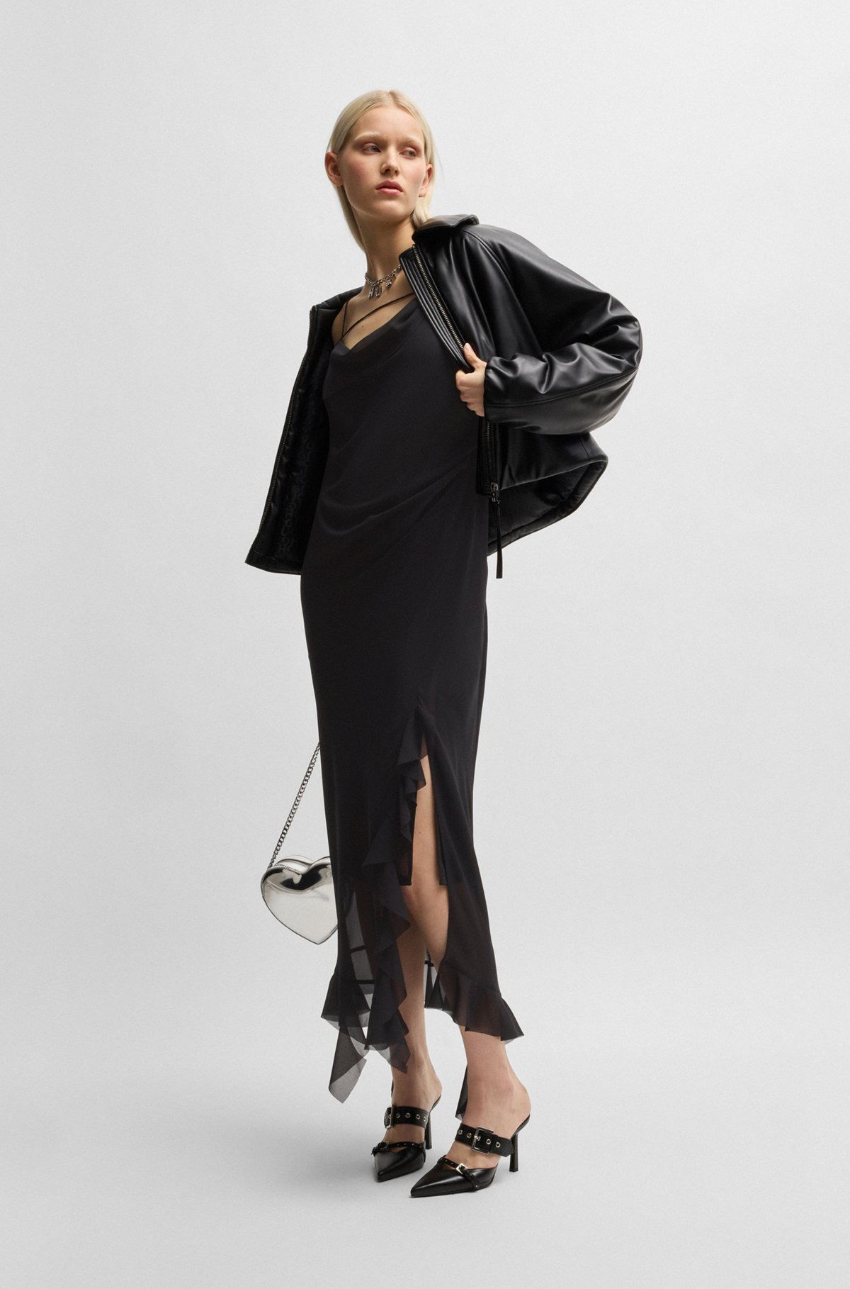 COWL-NECK REGULAR-FIT DRESS WITH RUFFLE TRIM - 3