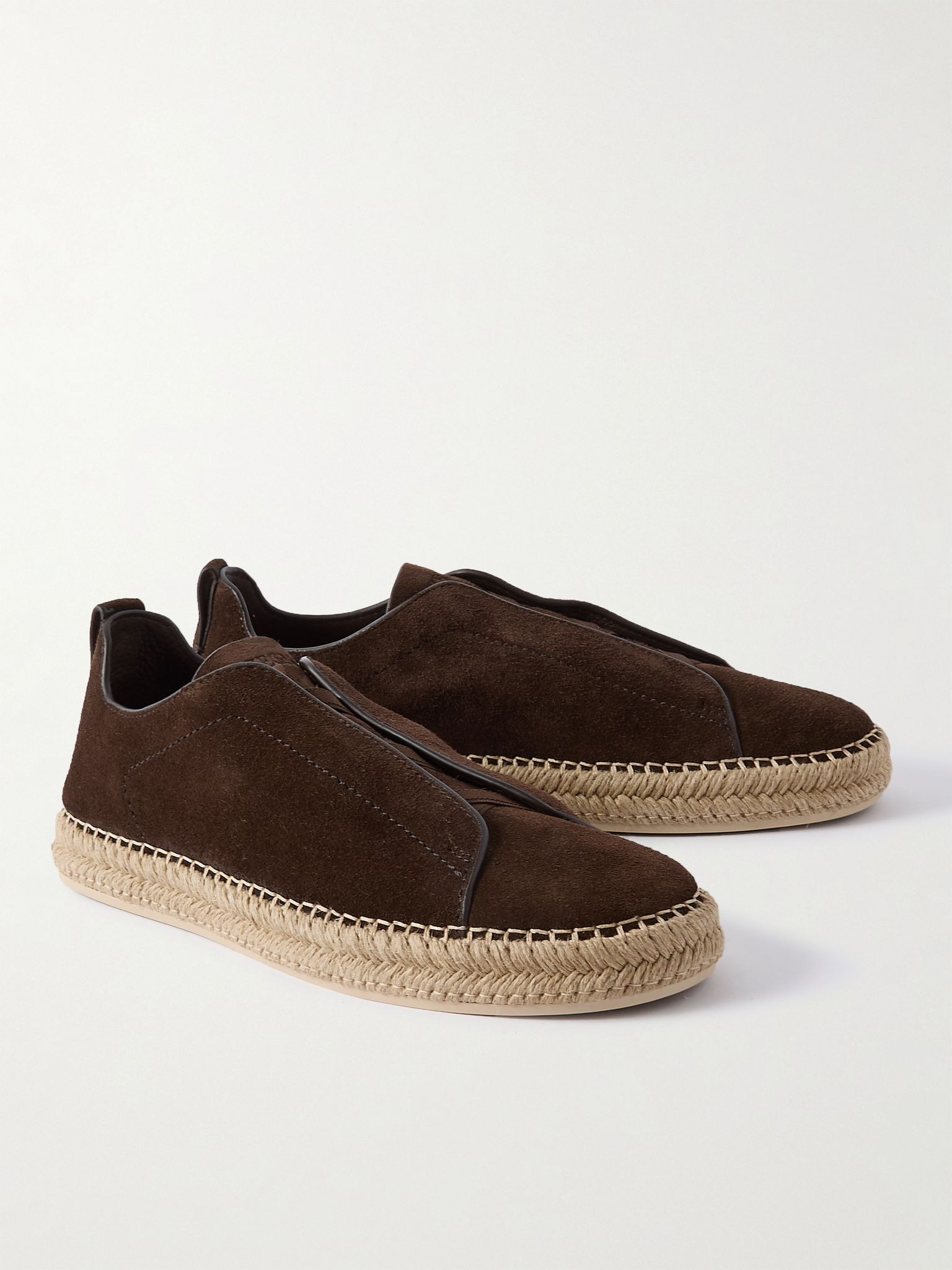 Triple Stitch™ Leather-Trimmed Suede Slip-On Sneakers Dark brown - 4