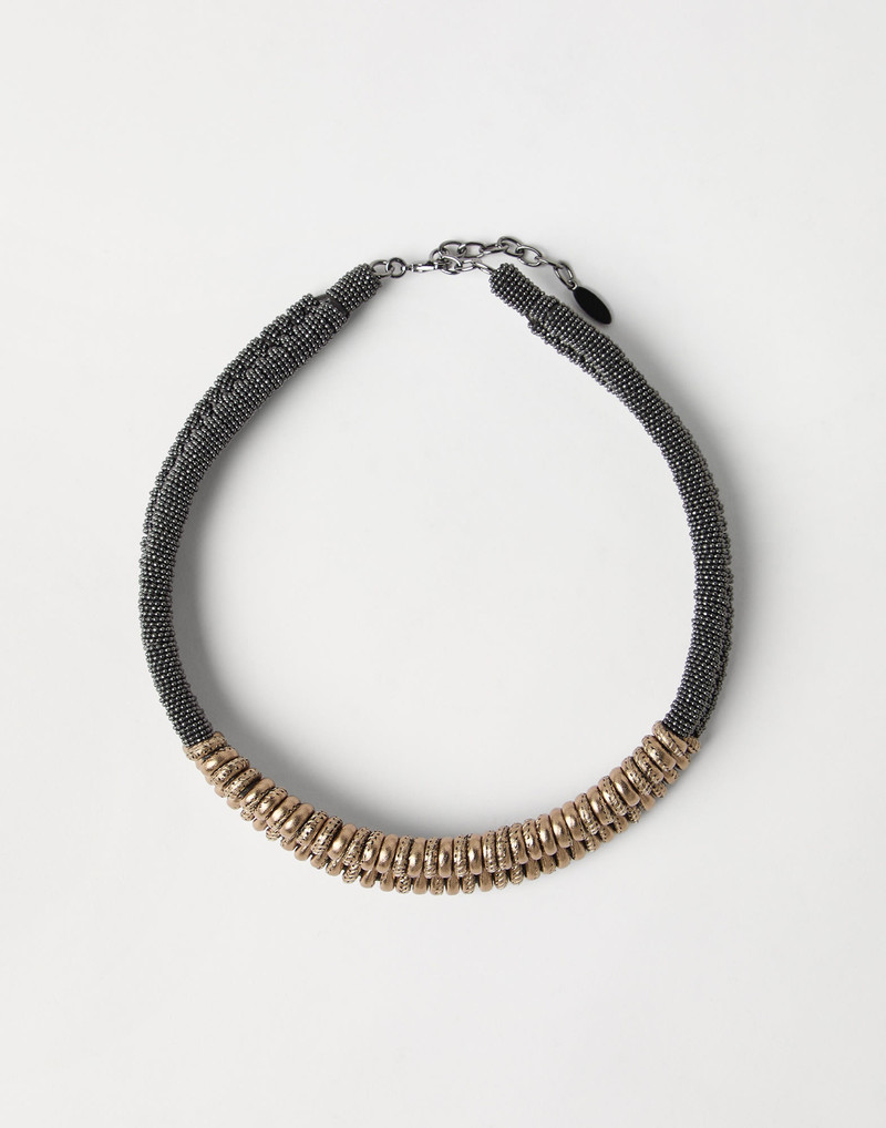 Lamé calfskin and monili braided choker 1