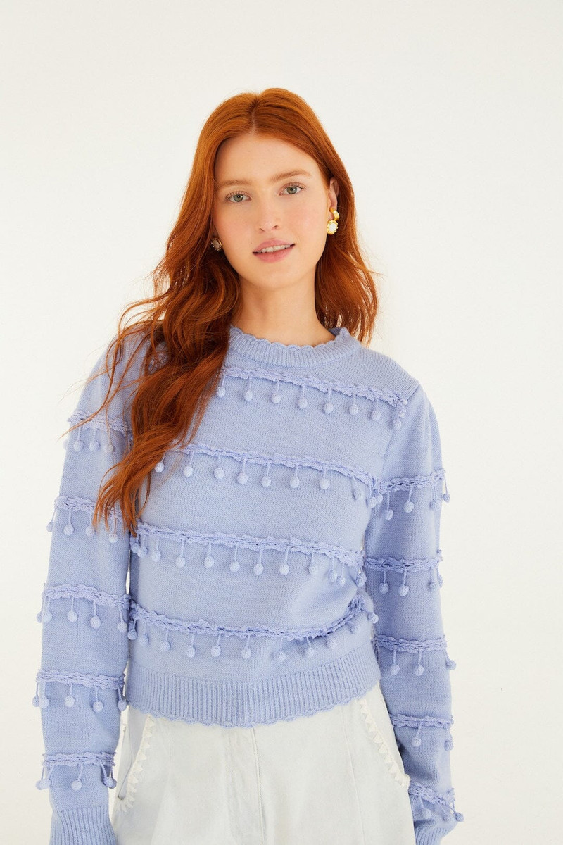 Blue Bubble Trim Knit Sweater 1