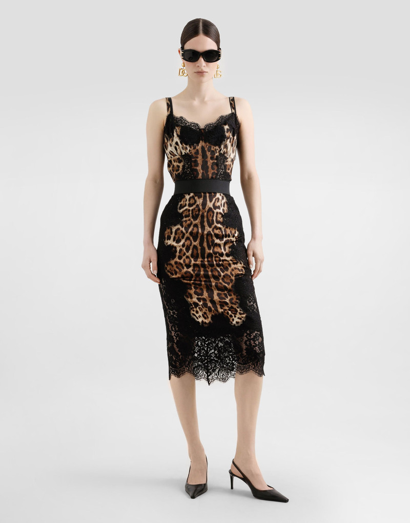 Dolce & Gabbana Satin top in leopard print with shoulder straps and lace detail outlook