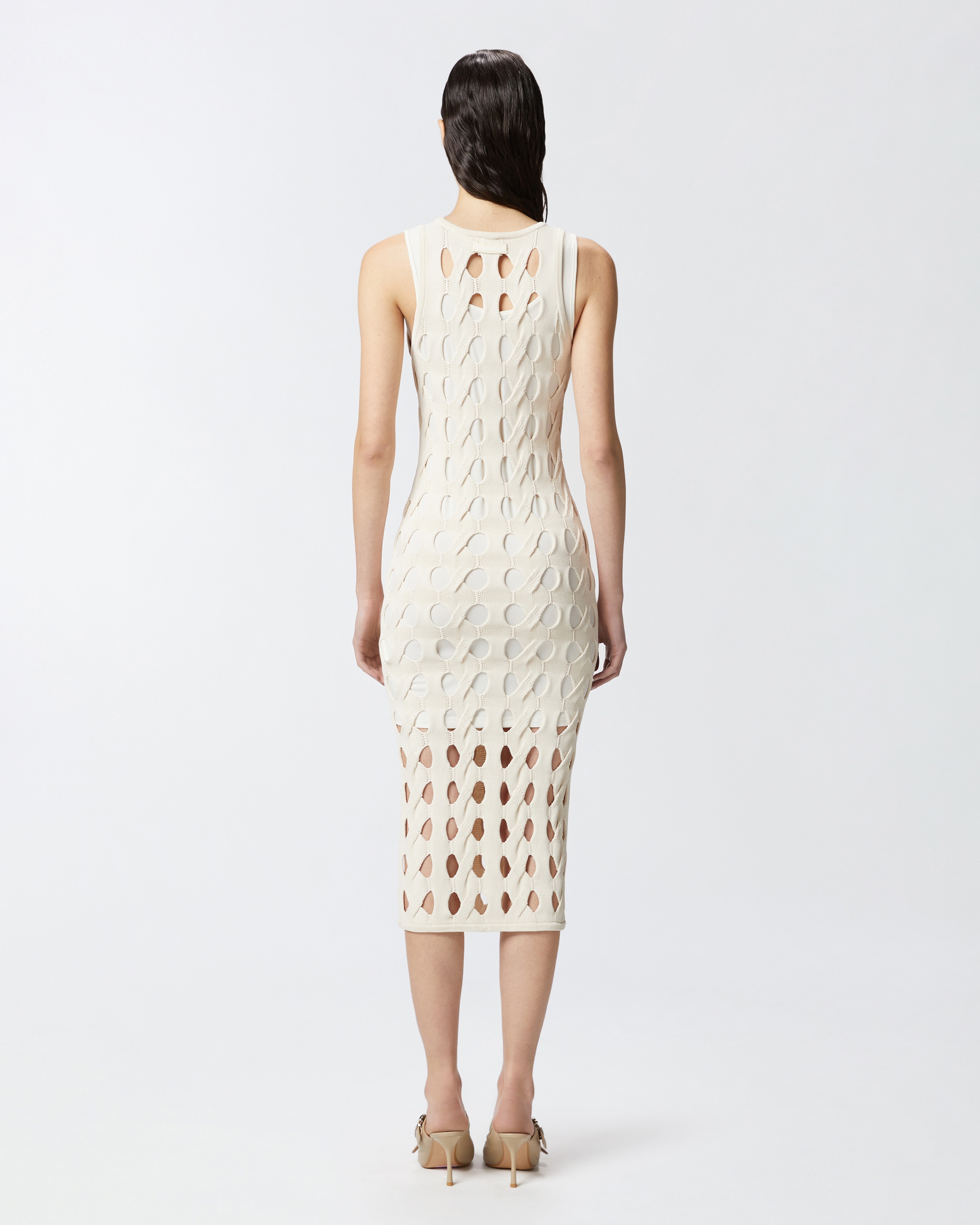 PERFORATED KNIT MIDI DRESS - 4