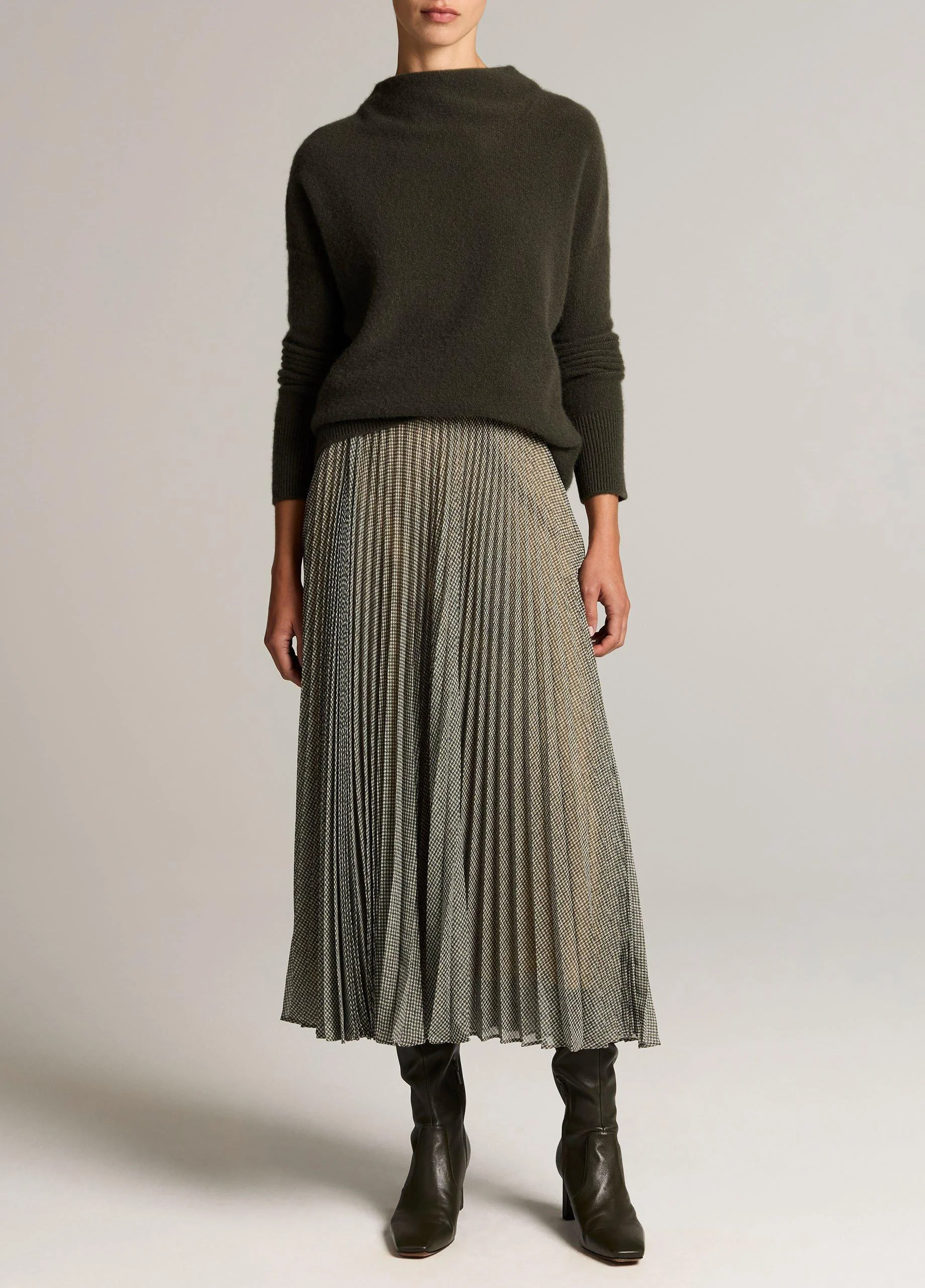 Sheer Houndstooth Pleated Pull-On Skirt - 1