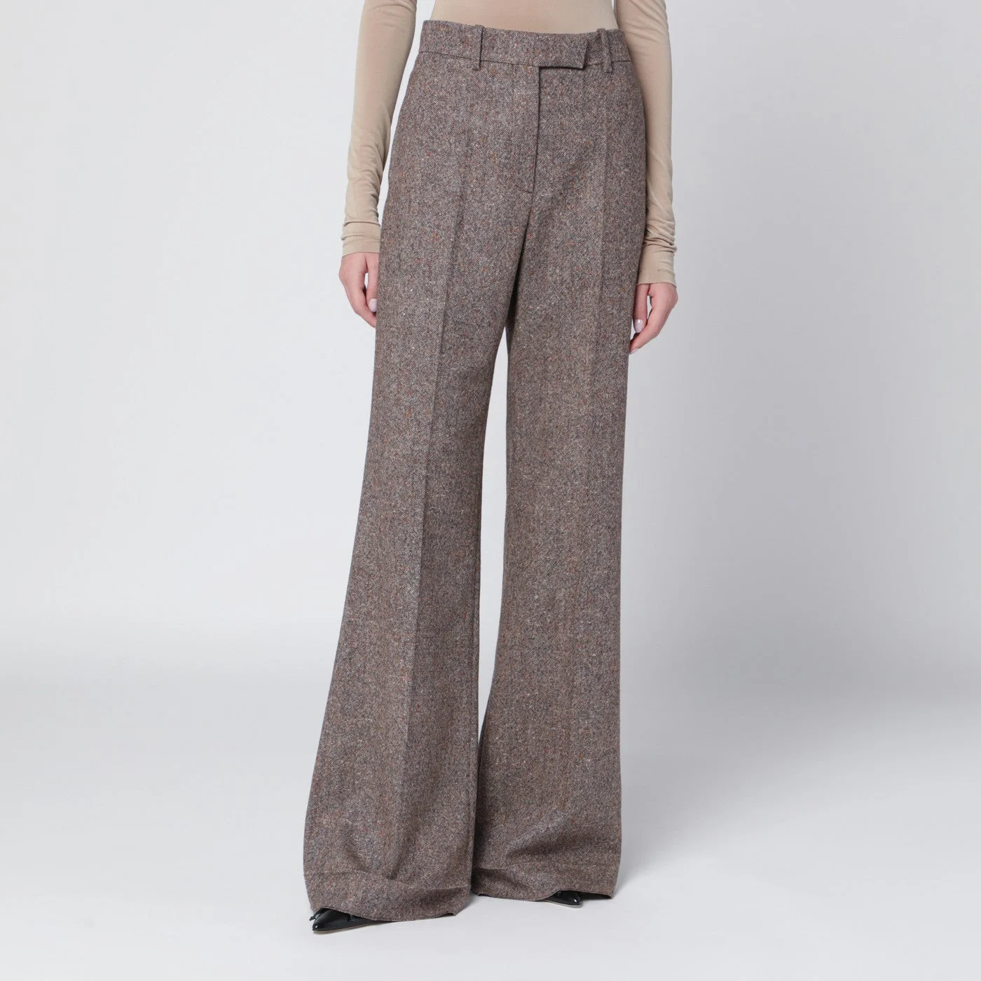 Ivory/brown patterned wool trousers - 1