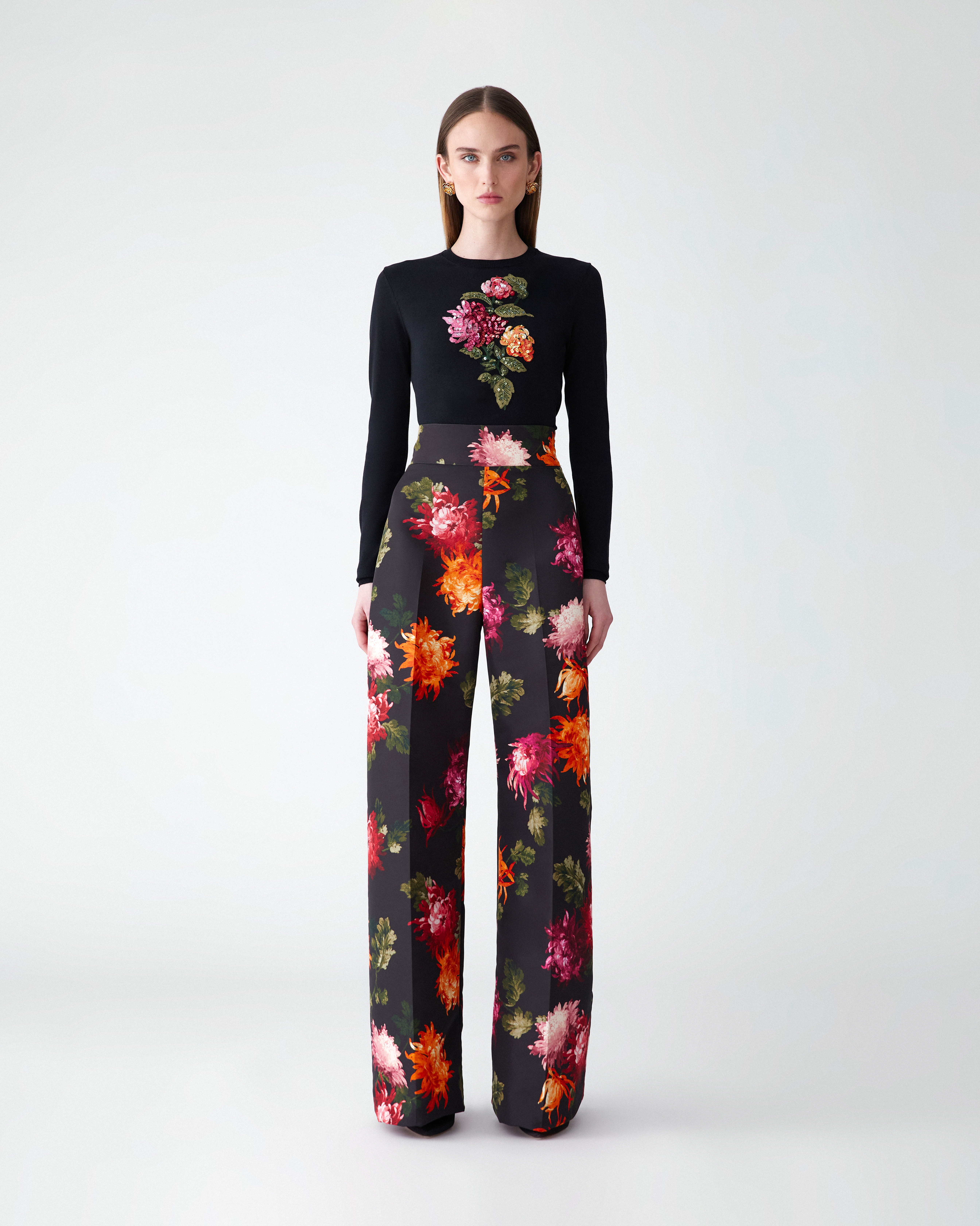 Chrysanthemum-Print Wide-Leg Diane Pants - 2