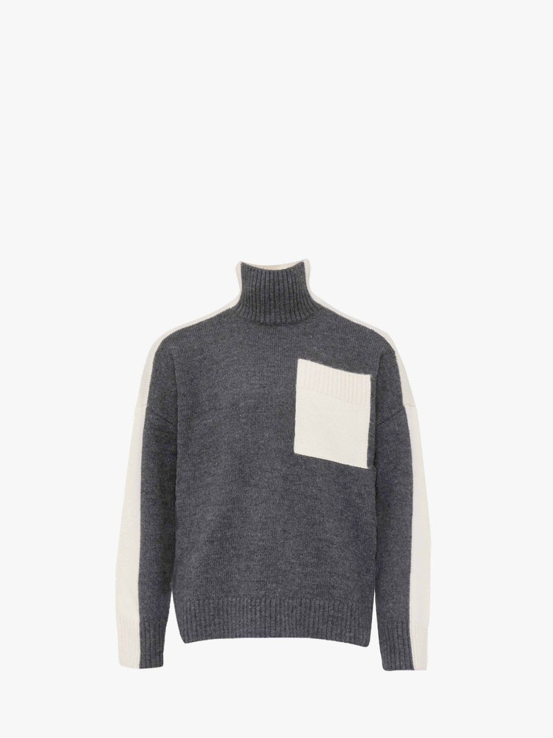 DUAL TONE - PATCH POCKET TURTLENECK SWEATER - 1