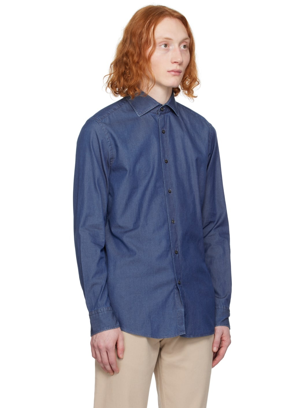 Blue Slim-Fit Denim Shirt - 2