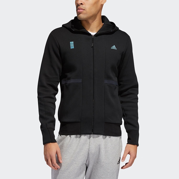 adidas Wj Htt Solid Color hooded Zipper Woven Jacket Black FU6254 - 3